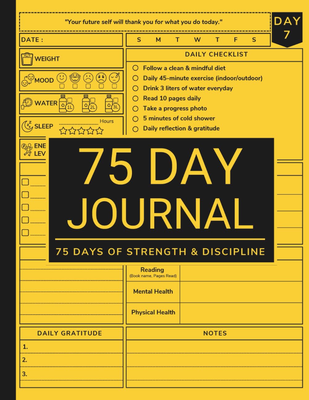 75 Day Journal and Challenge Tracker: Daily Progress Tracker for Your Diet Plans & Exercise With Daily Checklists and Prompts to Build Healthy Habits, Boost Wellness, and Embrace Progress