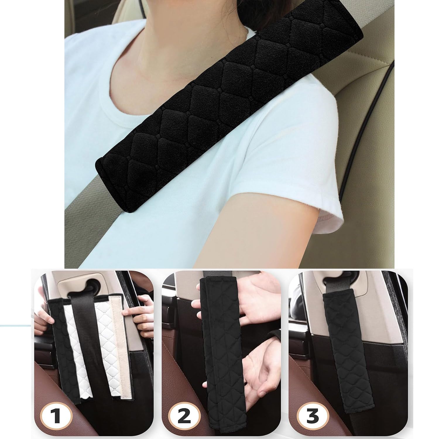 Housse De Ceinture De Sécurité Voiture - Coussin En Cuir PU - 23x6 Cm - Noir/Bleu - Confort Et Protection - 6