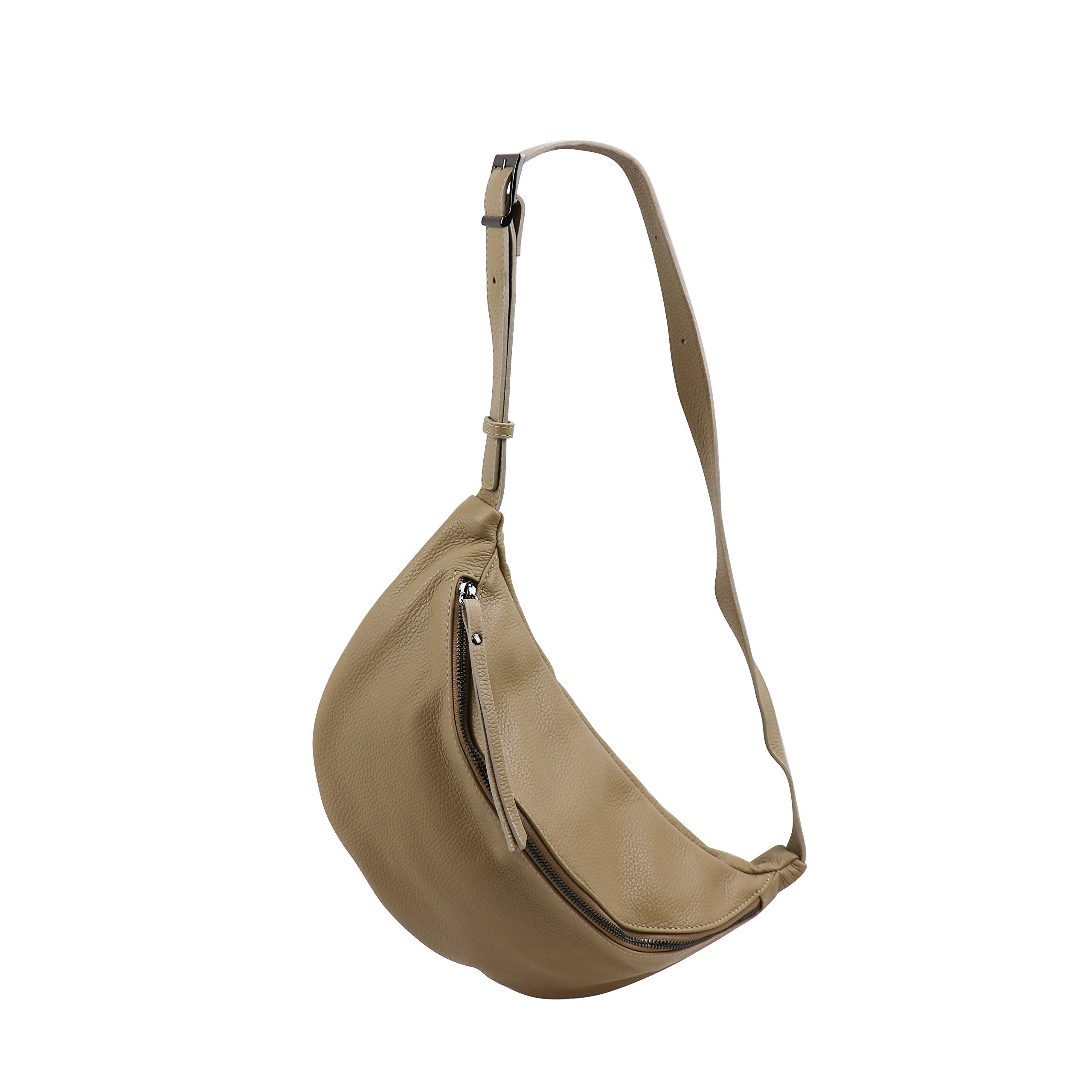 SH Leder Prawdziwa skóra damska torebka na klatkę piersiową unisex na festiwal podróż średnia torba biodrowa Crossbody Bag damska skórzana torba 37 x 21 cm Fania G697, Helltaupe