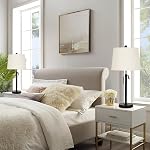 Bedside Table Lamps Set of 2: Tall Black Table Lamps for Living Room End Table | Height Adjustable 3-Way Dimmable Nightstand Lamp with Pull Chain Switch Modern Lamps for Bedroom Office(Bulbs Included)