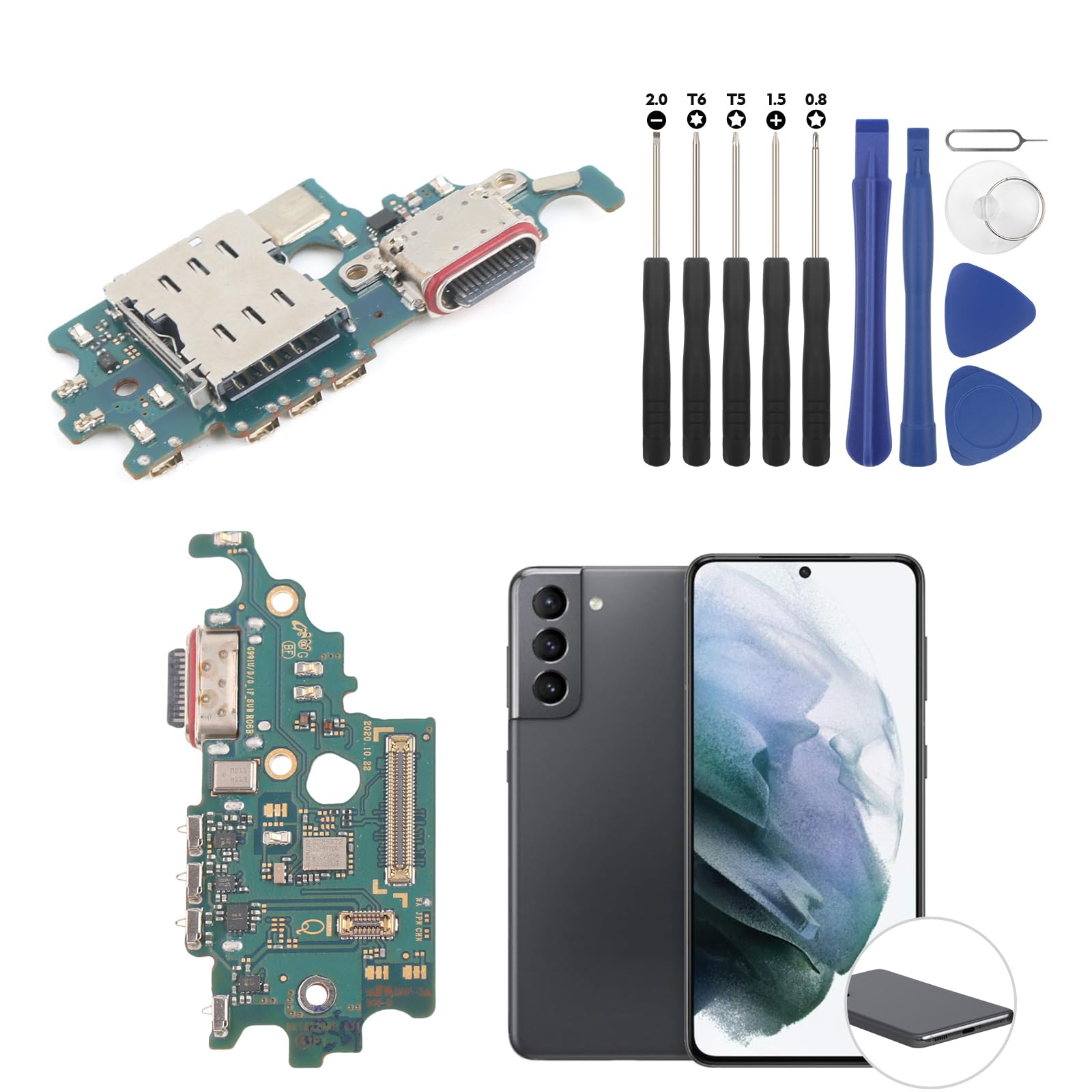 Dock Connector for Samsung Galaxy S21 5G Charging Port Flex Cable Replacement for Samsung S21 5G G991U/G991W USB Charger Dock Board Connector with Tools (Black)
