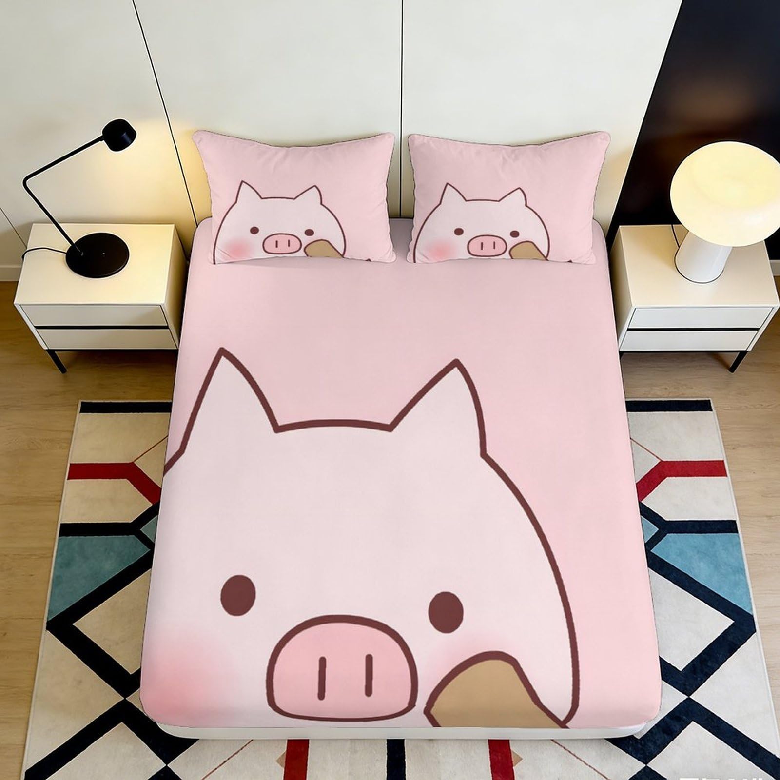 Pnayamiorkfel Style-1 3D Printed Pink Cute Pig Fitted Sheet Microfiber Soft Touch Animal Cartoon Bed Cover For Bedroom Guest Room Decor 90X200x25cm