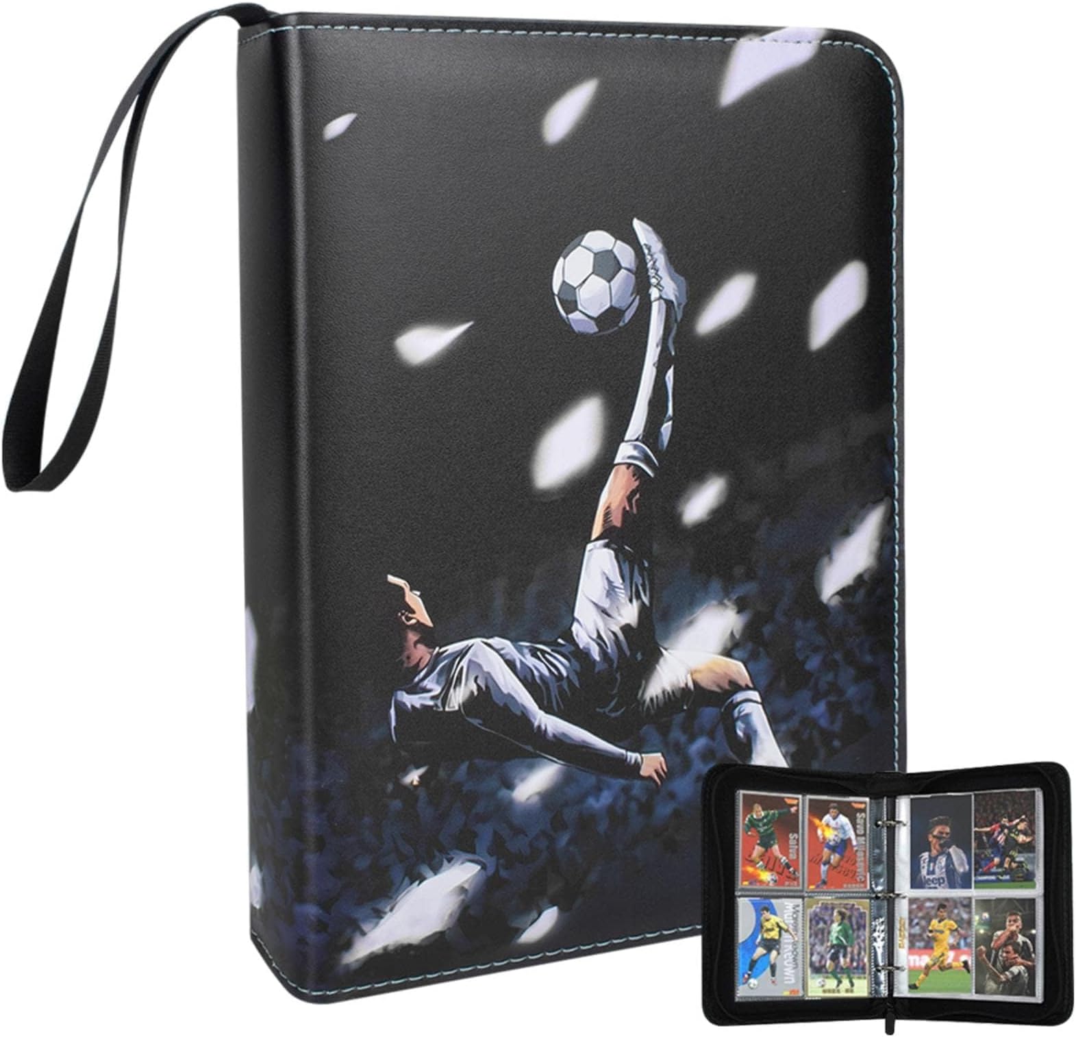 – Joyzzz Trading Card Album for Football, 50 Page 400 Cards Soccer Card Binder, 4 Pocket Football Card Album Card Collection Binder with Zipper and Strap, Carrying Card Folder for Boy and Girl Gift