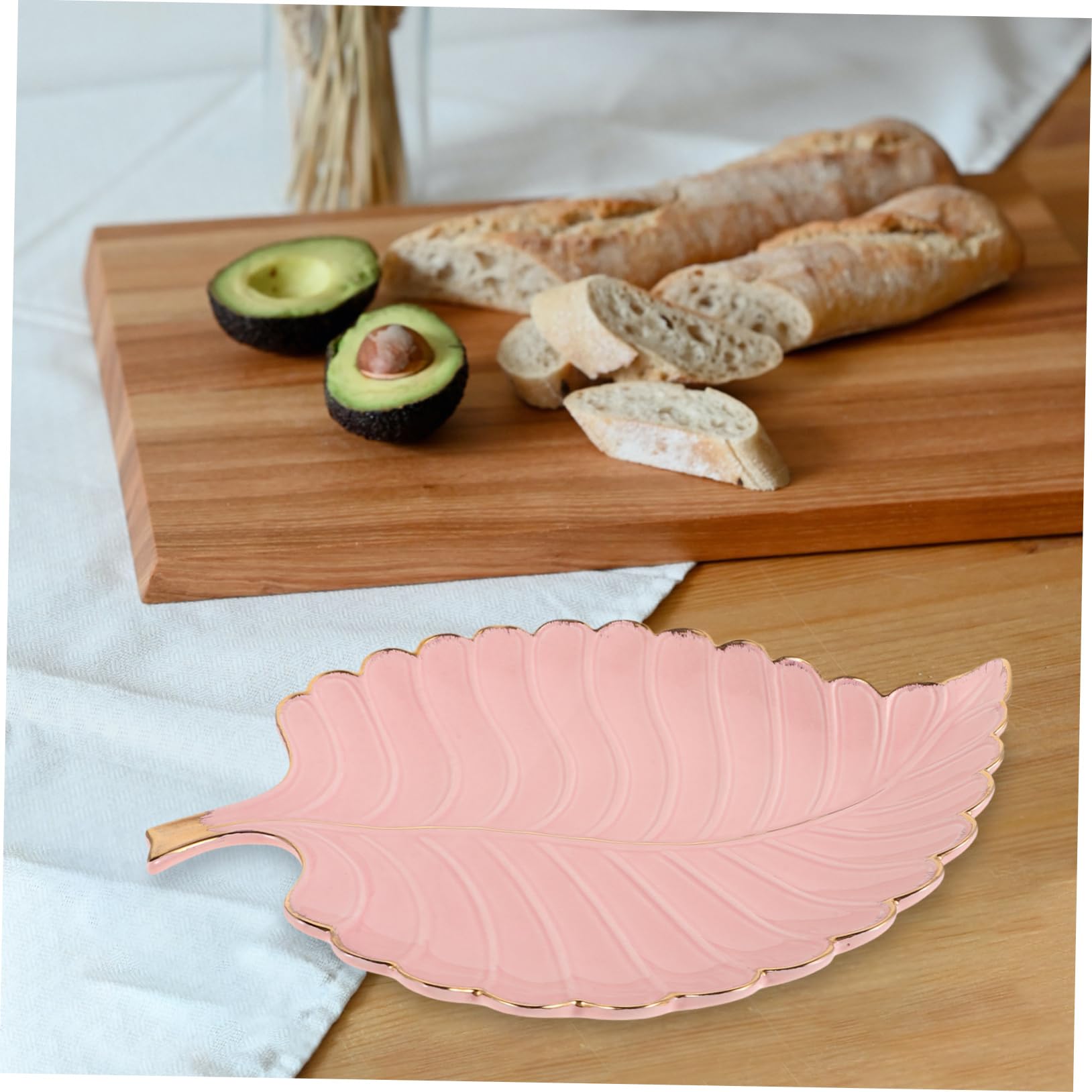 Homoyoyo Bandeja Decorativa de Cerámica Forma de Hoja y Borde Dorado, Elegante y Multifuncional para Joyas y Llaves, Fácil de Limpiar para Decoración del Hogar
