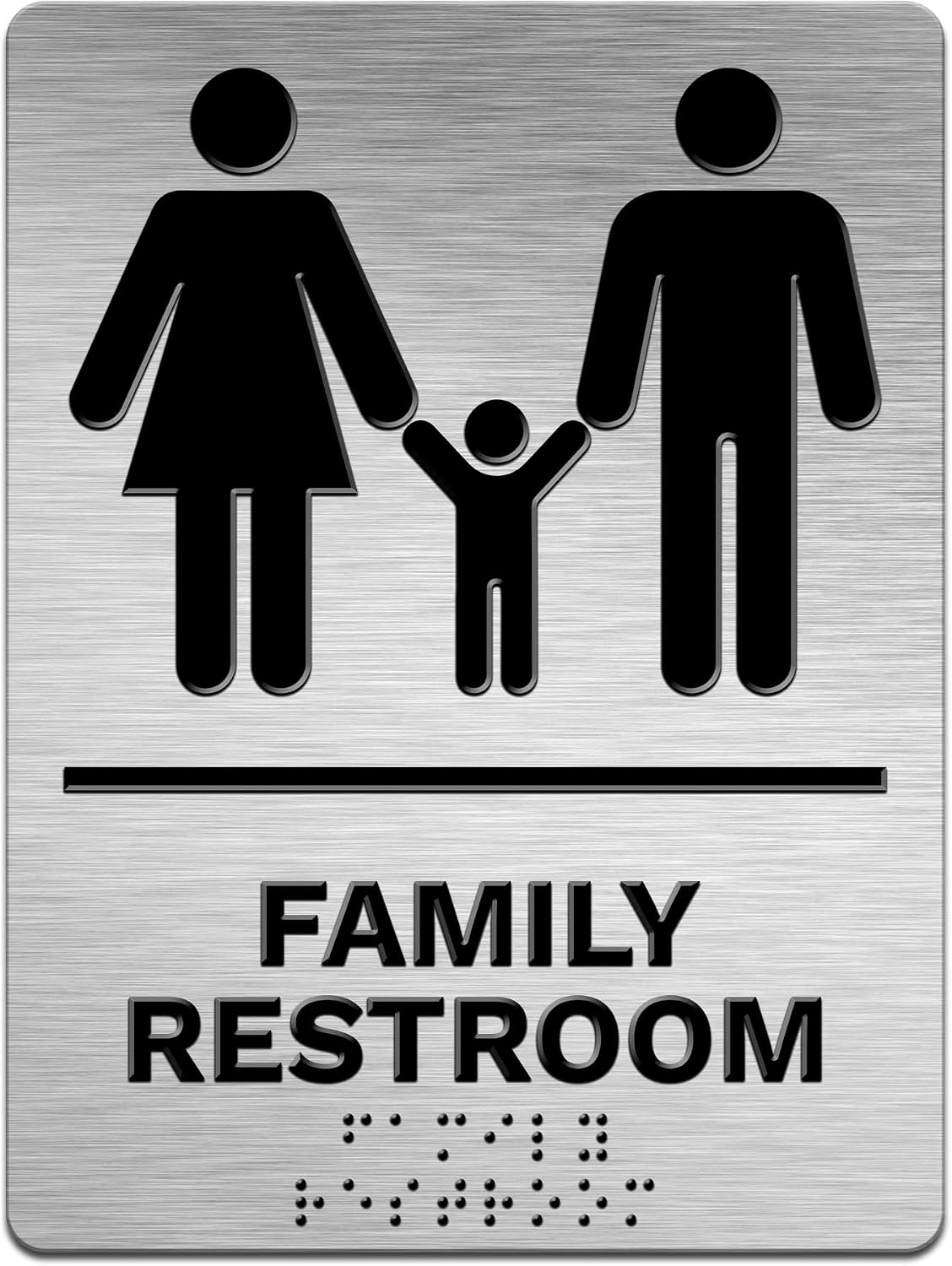 Modern Office Business Restroom Sign - Family - 6"x8" Brushed Steel Look - ADA Compliant