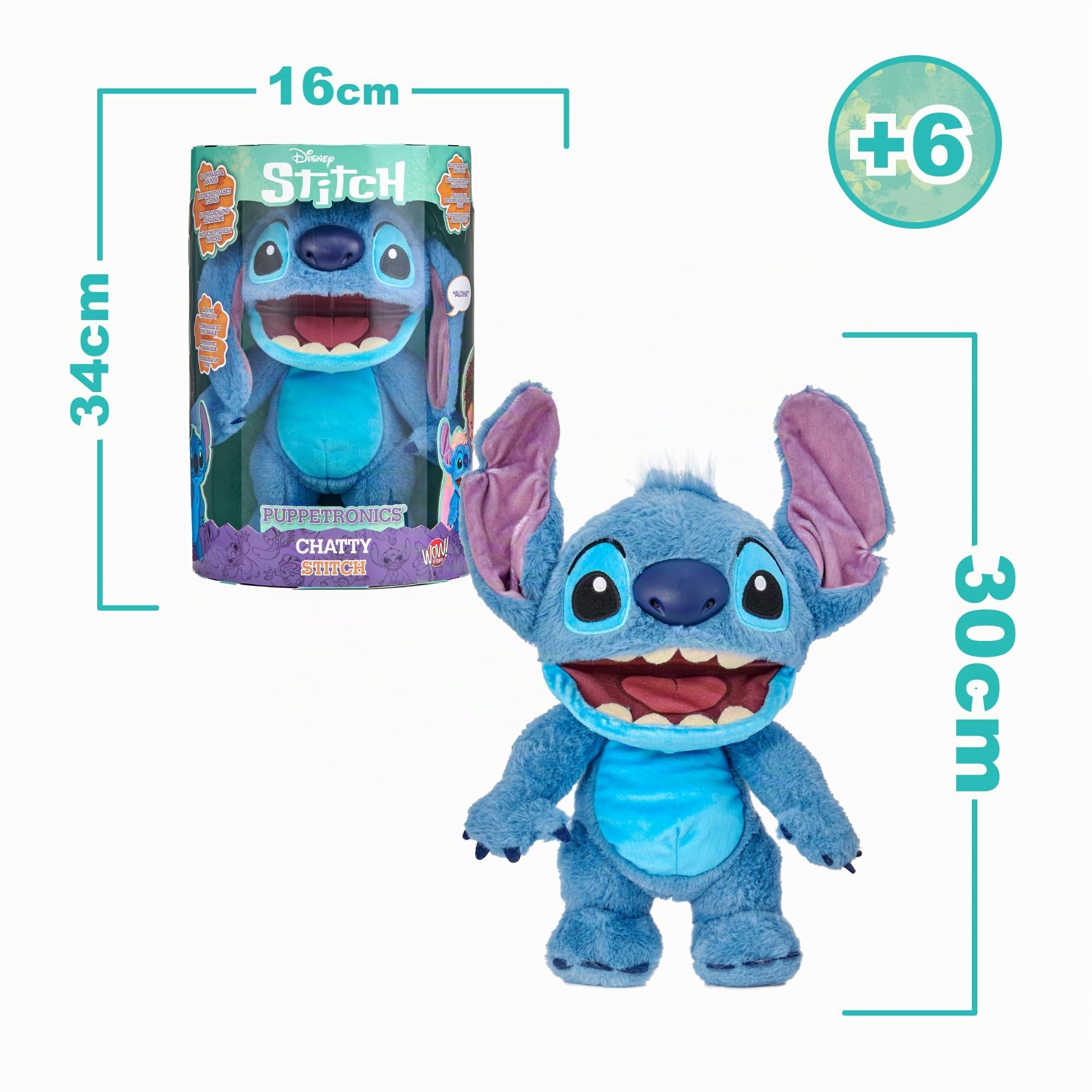 Disney Chatty Stitch Deluxe Puppetronic, Peluche Interactive avec Fonctionnement de marionnette, 50+ mouvements et Sons, 6 Ans et Plus, célèbre (RE001000)