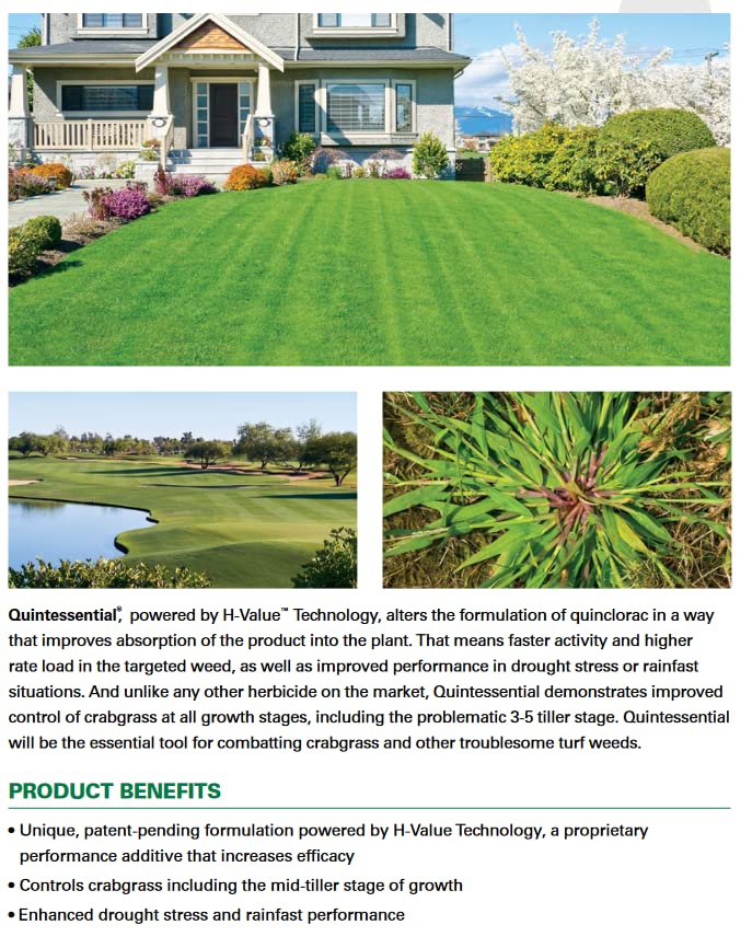 Miniatura 3 de Herbicida Quintessential (2.5 galones) por Prime Source - Quinclorac 1.5 L Formulación mejorada, tecnología H-Valor, mata pasto de cangrejo líquido