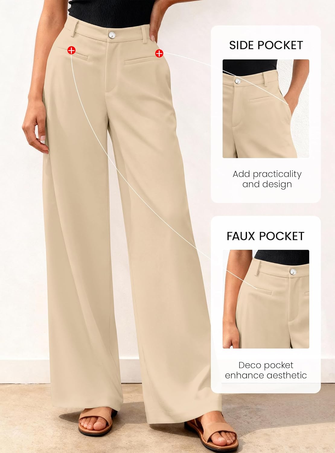 BTFBM Women Wide Leg Pants High Waisted Spring 2026 Business Casual Outfits Slacks Trousers Dressy Palazzo Pants Pockets - Image 4
