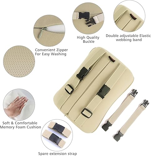Miniatura 5 de au-kee Almohada de espuma viscoelástica para el cuello del automóvil, reposacabezas de cuero suave para conducir, oficina en casa, color beige (1