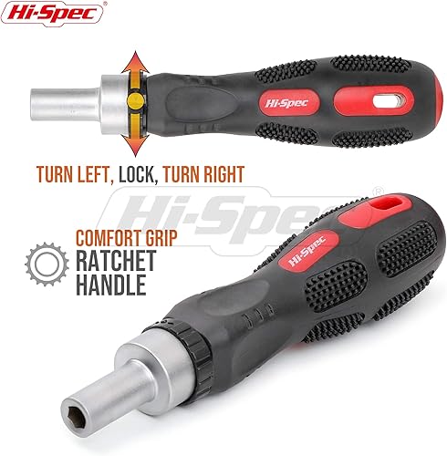 Miniatura 4 de Hi-Spec Juego de destornilladores de puntas múltiples y mango de trinquete, 101 piezas. Destornillador hexagonal completo de 1/4 pulgadas con puntas