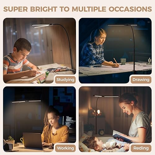 Miniatura 6 de Lámpara LED de escritorio para oficina en casa, luz de arquitecto de doble cabezal con abrazadera, luz de clip para monitor de computadora, 3 modos