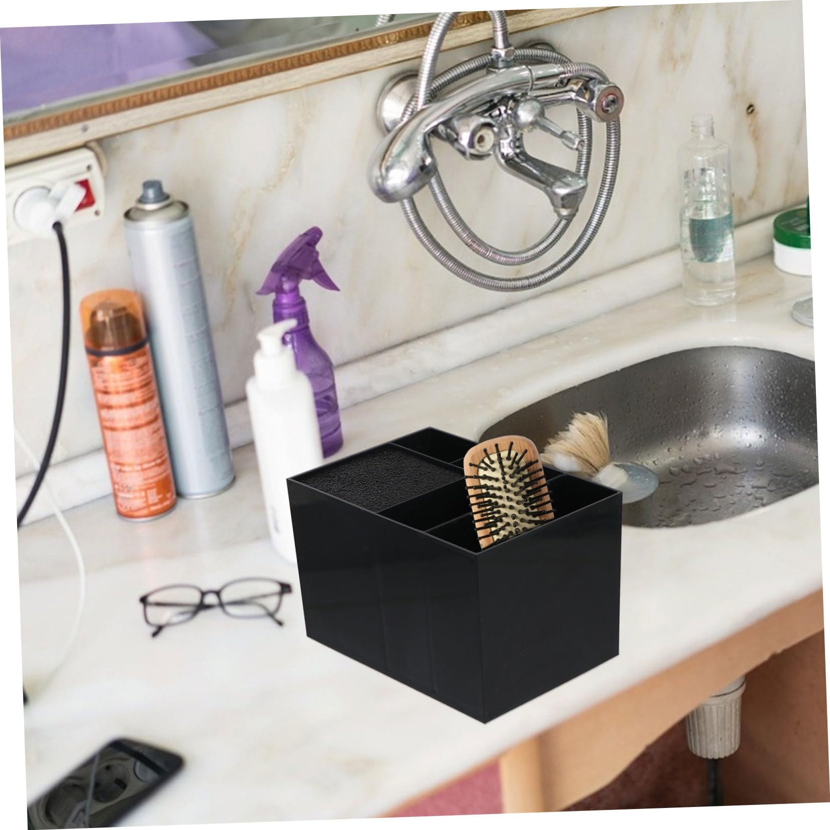 Organizer con 6 Scomparti e Divisori in Nero per e Pettini Grande per Salone e Barber Shop