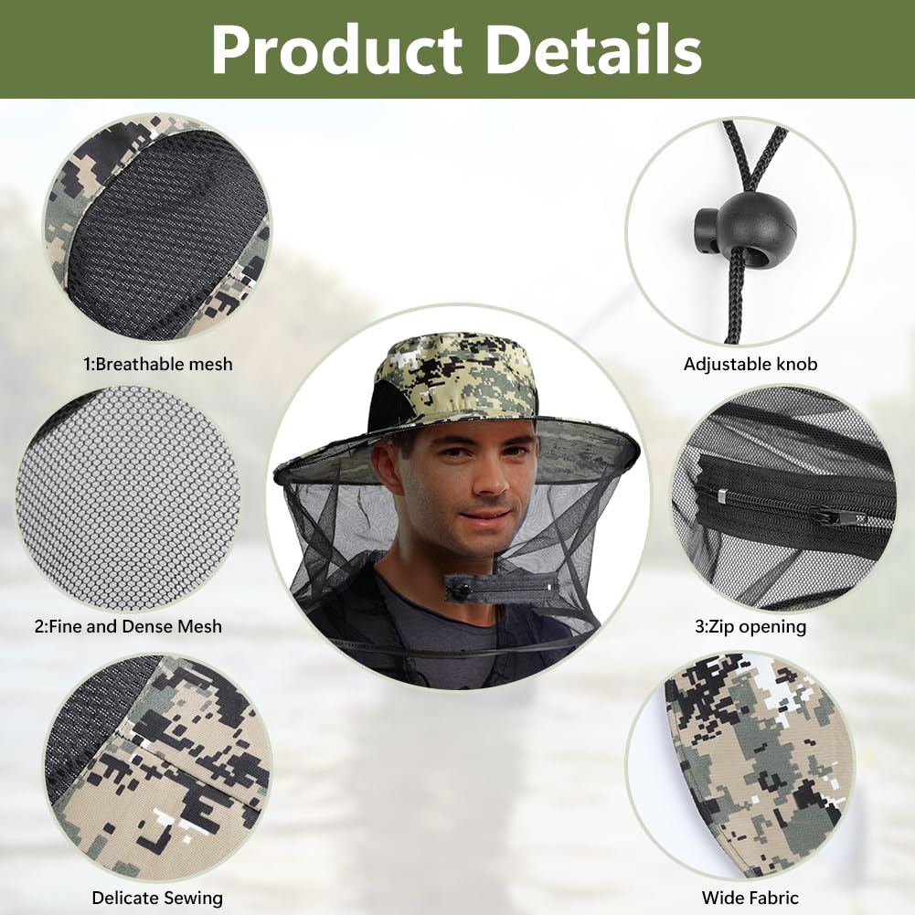 Moustique Chapeau de Soleil, Chapeau de pêcheur de Protection Solaire, Chapeau Anti Moustique, Chapeau d'apiculteur, TêTe Moustique Net pour Randonnée en Plein Air Camping Jardinage Pêche