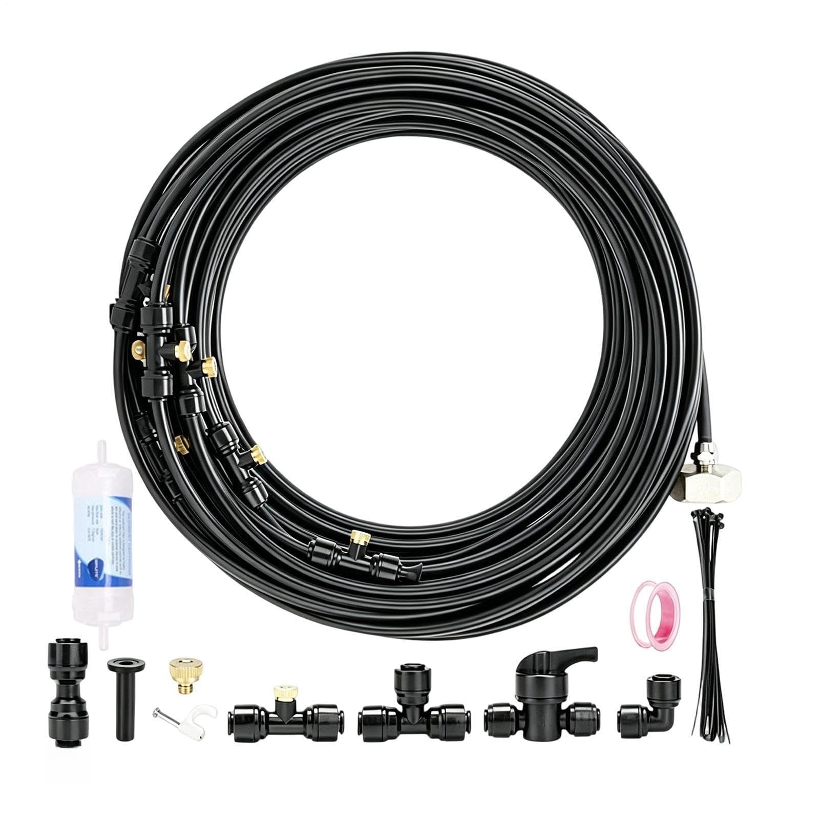 Tubo Nebulizzatore Da Giardino Tubo Irrigazione Rinfrescante Esterno | di Irrigazione a Pioggia con Ugelli e Filtri per Serra Da Patio Fattoria Campo Terreno Prato Balcone Gazebo