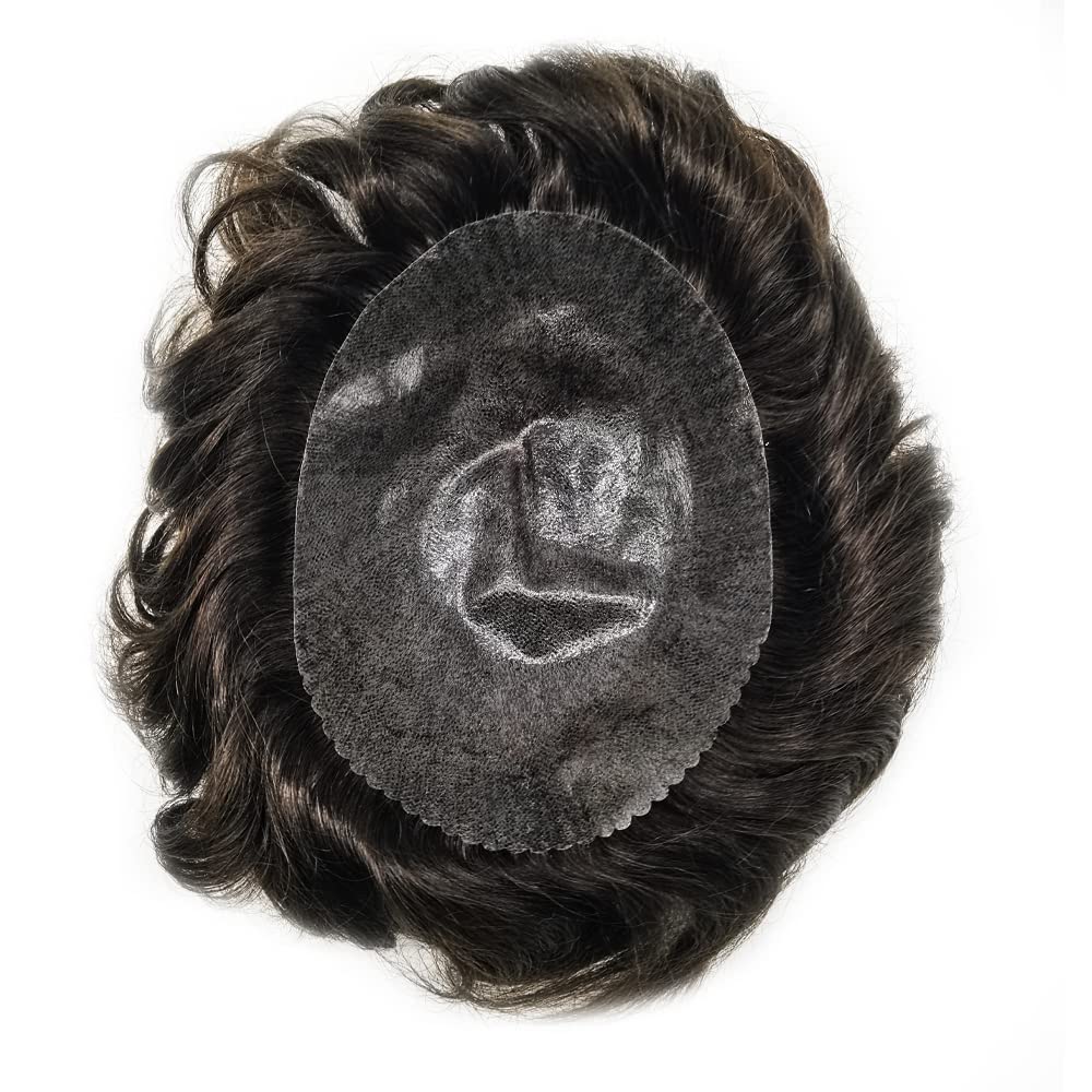 Mens Toupee Full Poly Skin Hair System For Men Inject PU Human Hair Replacement Toupee For Men Hair Wig8 X10#2 Darkest Brown-100% Light To Medium density