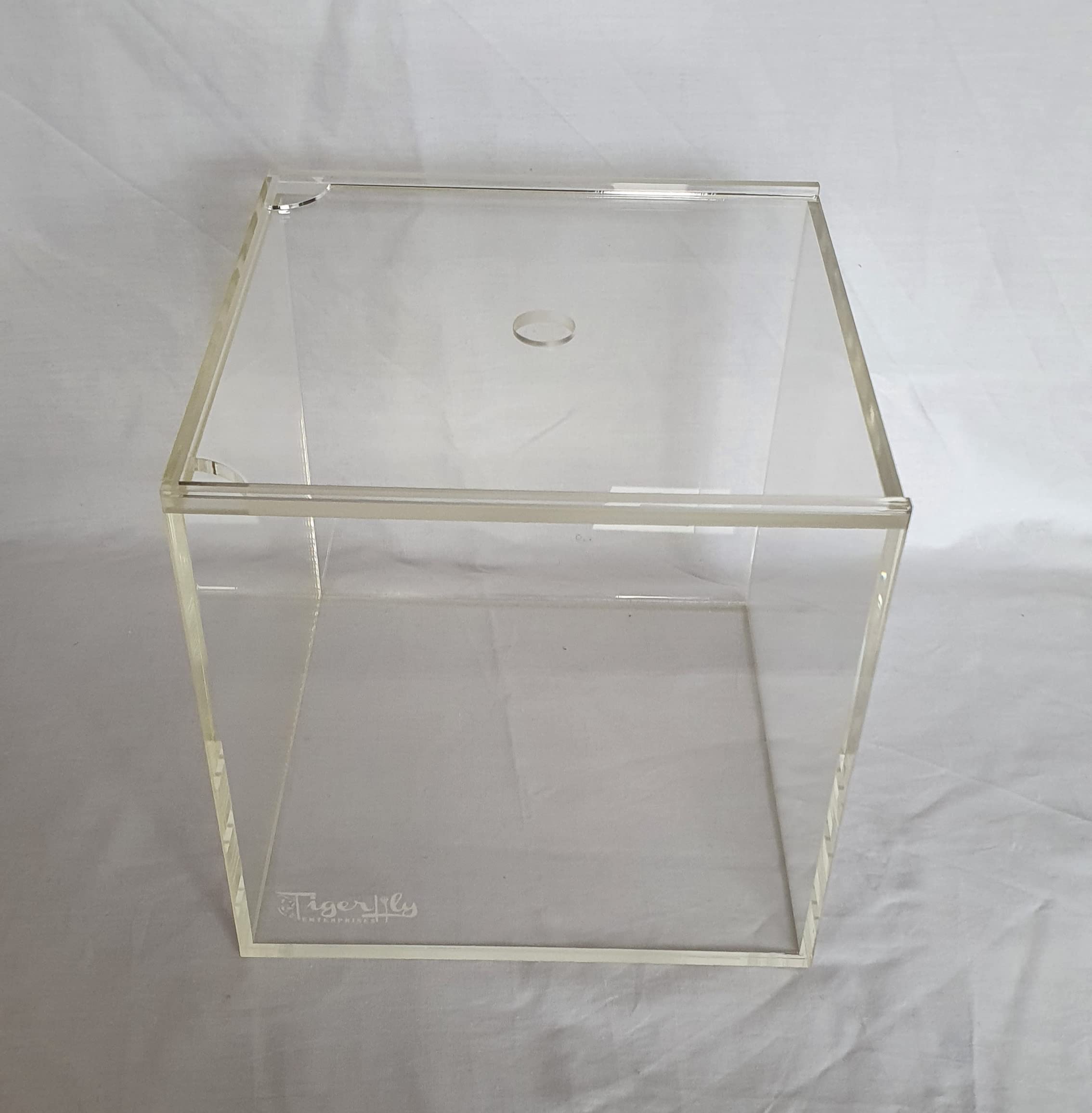 Petit aquarium portable en acrylique avec couvercle coulissant et trou d'alimentation pour terrarium, tortues et insectes 8 l (20 x 20 x 20 cm)