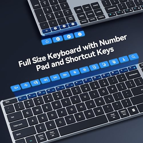 Miniatura 6 de AUSDOM Teclado inalámbrico Bluetooth 2.4G tamaño completo, silencioso, delgado, multidispositivo, recargable, teclado QWERTY inalámbrico con teclado