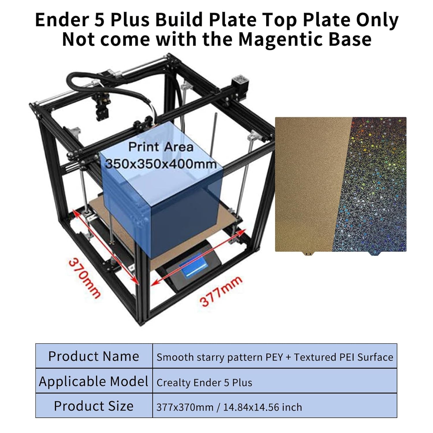 Ender 5 Plus PEY PEI Build Plate - Only Spring Steel Top Sheet - 377x370mm Double Side Print Bed : Upgrade Colorful Textured Heatbed Cover Glass Platform Replacement for 3D Printer Filament PLA