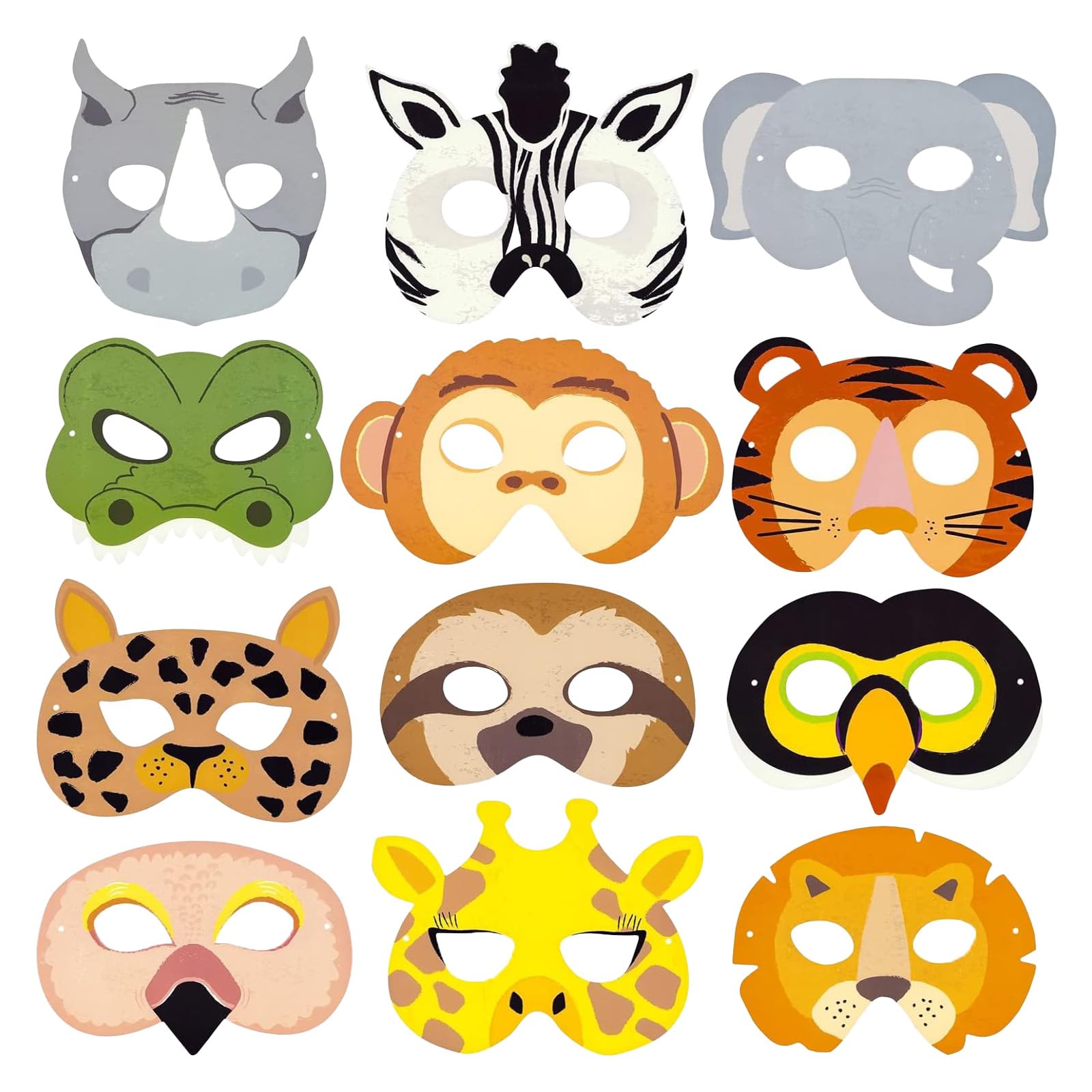 12 masek zwierzęcych dla dzieci, dżungla, zoo, maska Cosplay dla dzieci, urodziny, tematyka, dekoracja, rekwizyty, akcesoria, 12 sztuk