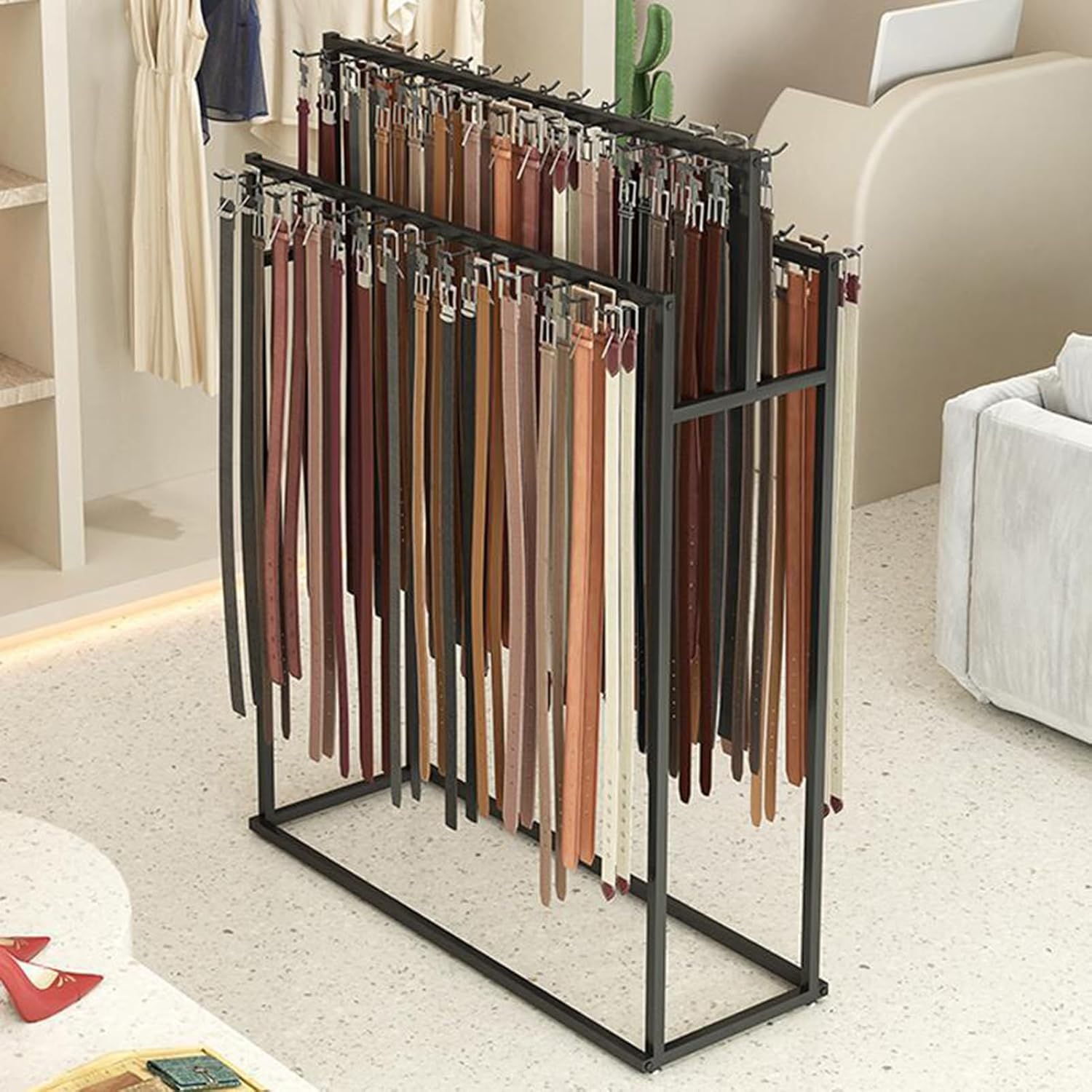 Display Stand Belt Organizer Rack, Standing Belt Hangers for Men Closet Belts Ties Display Holder Modern Belt Storage Center(White-100x40x150cm)(White-100x40x150cm)