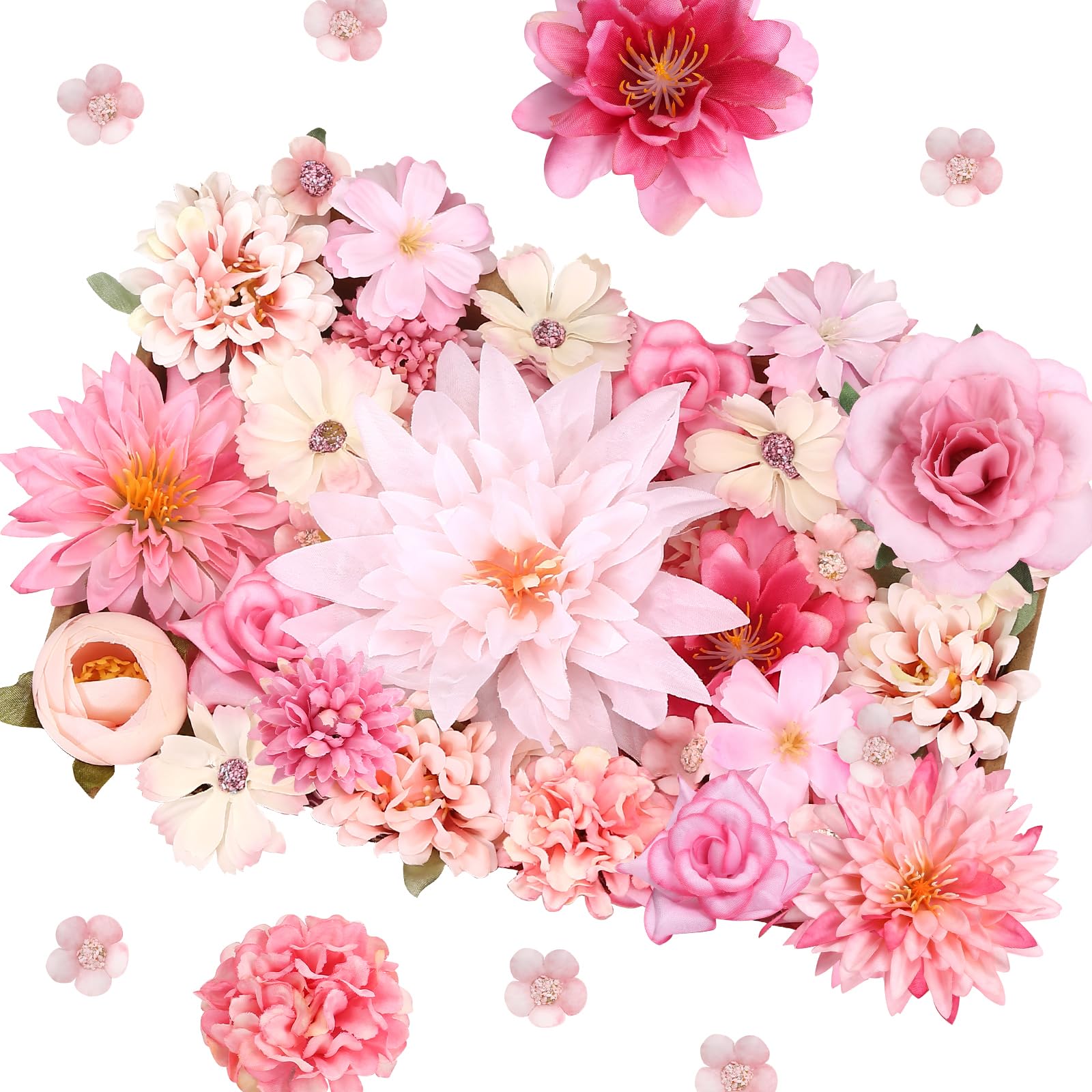Kesote 50 Pcs Artificial Flowers Pink Artificial Rose Flower Heads for Cake Decorations Wedding&Birthday Party Floral Centrepieces for Tables