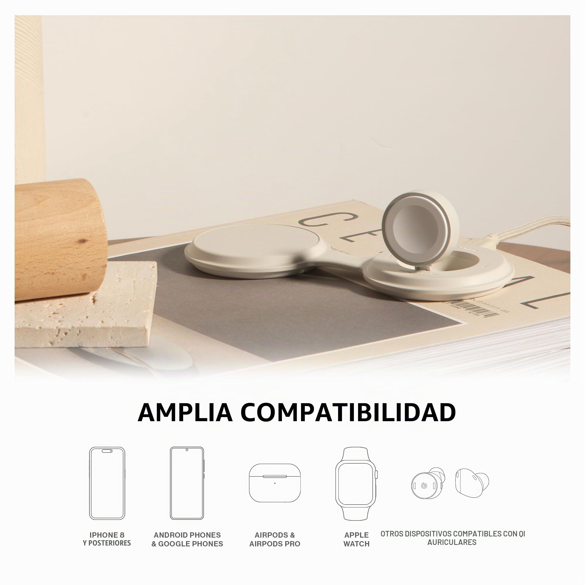 Native Union Voyage Cargador inalámbrico magnético 2 en 1 para iPhone 16, AirPods, Apple Watch y múltiples Dispositivos - Certificado Qi2 y Compatible con MagSafe hasta 15W (Negro)
