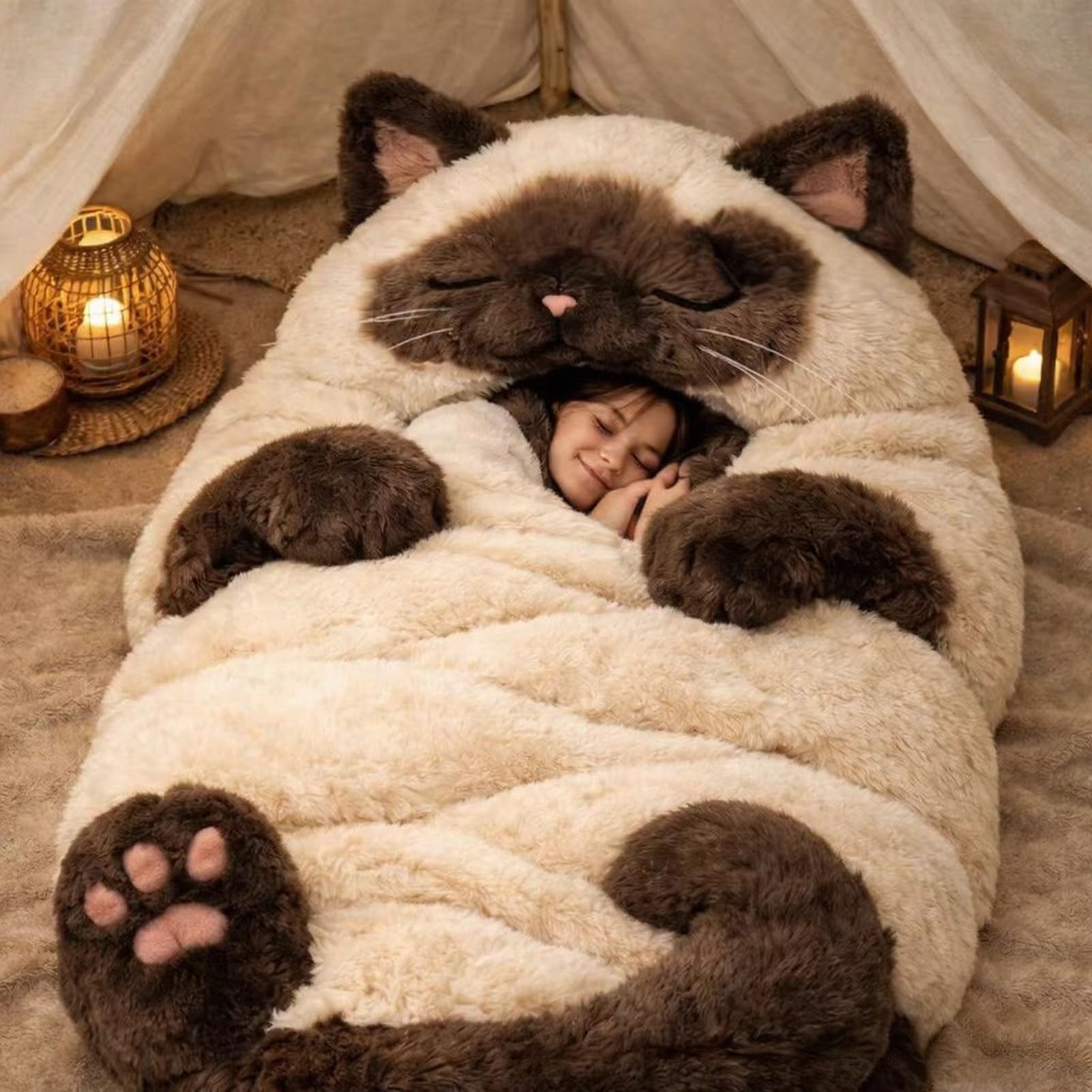 Giant Cat Sleeping Bag For Adults - 2026 New Envelope Design, Ultra Soft Furry Plush Material | Animal Sleeping Bag ForHumans Cozy Warm Blanket For Camping, Sleepovers, Lounging On Sofa, Easy Care B â image 1