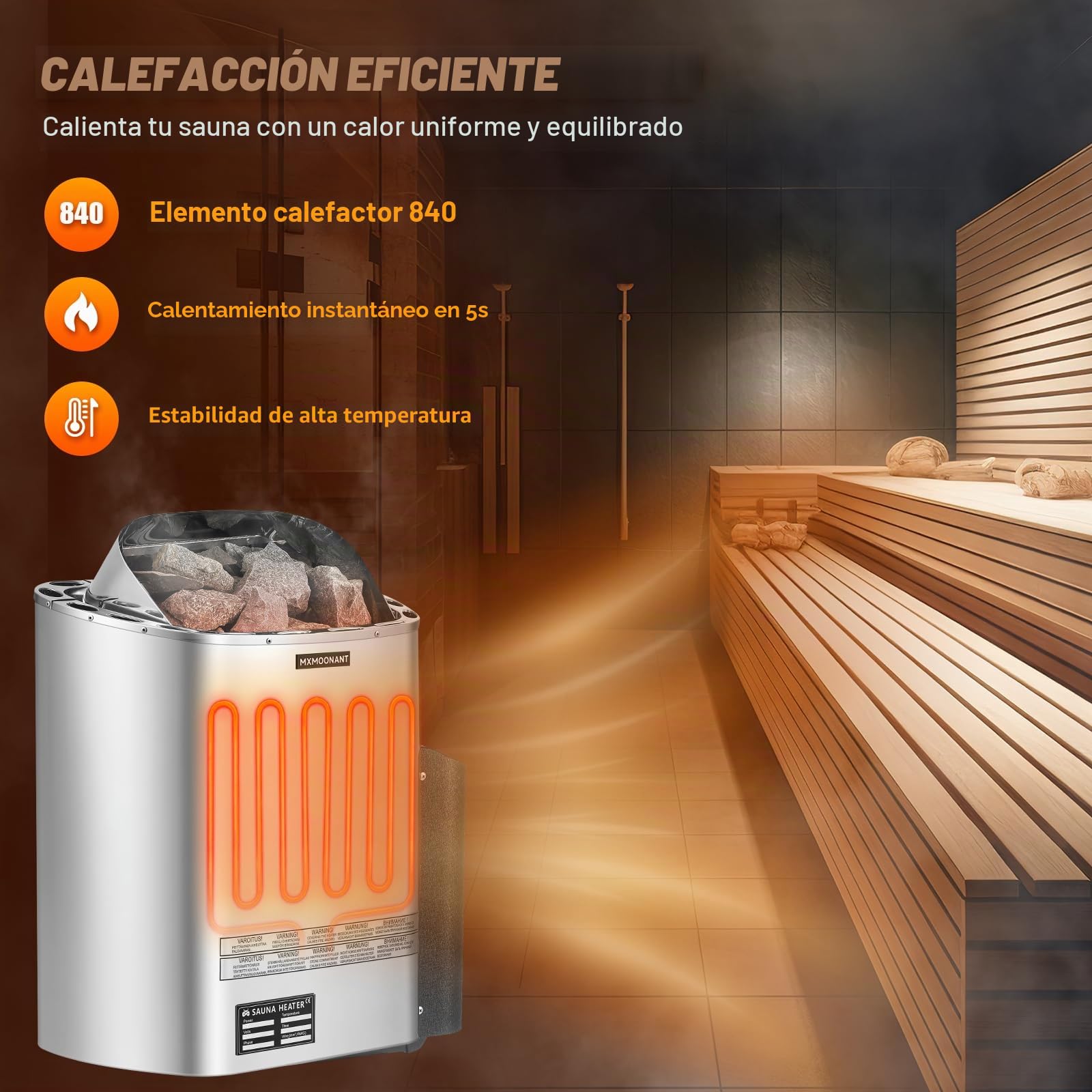 Mxmoonant 6KW Calentador de Sauna, Control de Pantalla Digital, para Casa, Hotel, Spa, Max 9 m³, con Higrotermógrafo Sauna