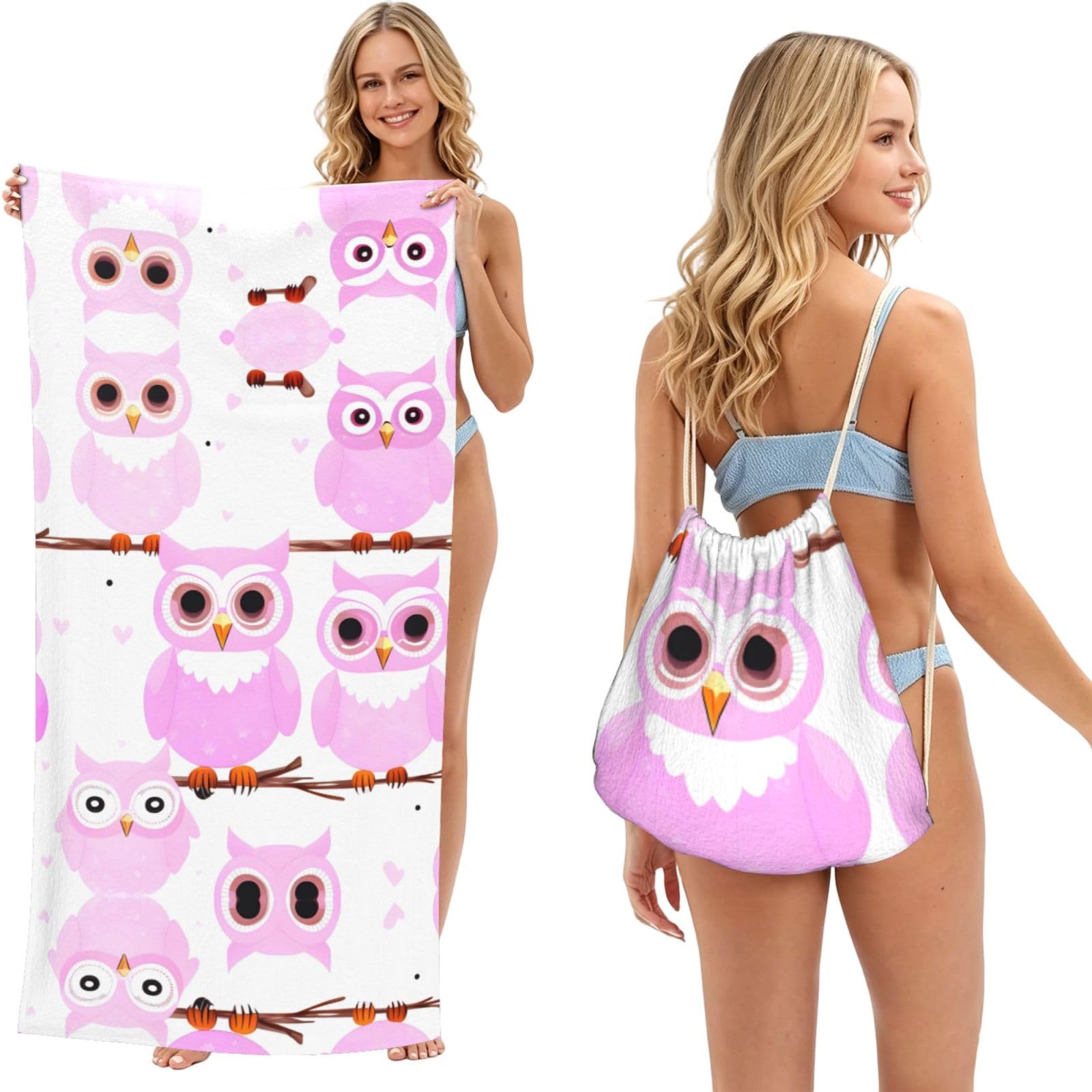 SXZVVBN Cute owl 2-in-1 Beach Towel Bag, Quick Dry Sand Free Travel Towel Backpack for Adults