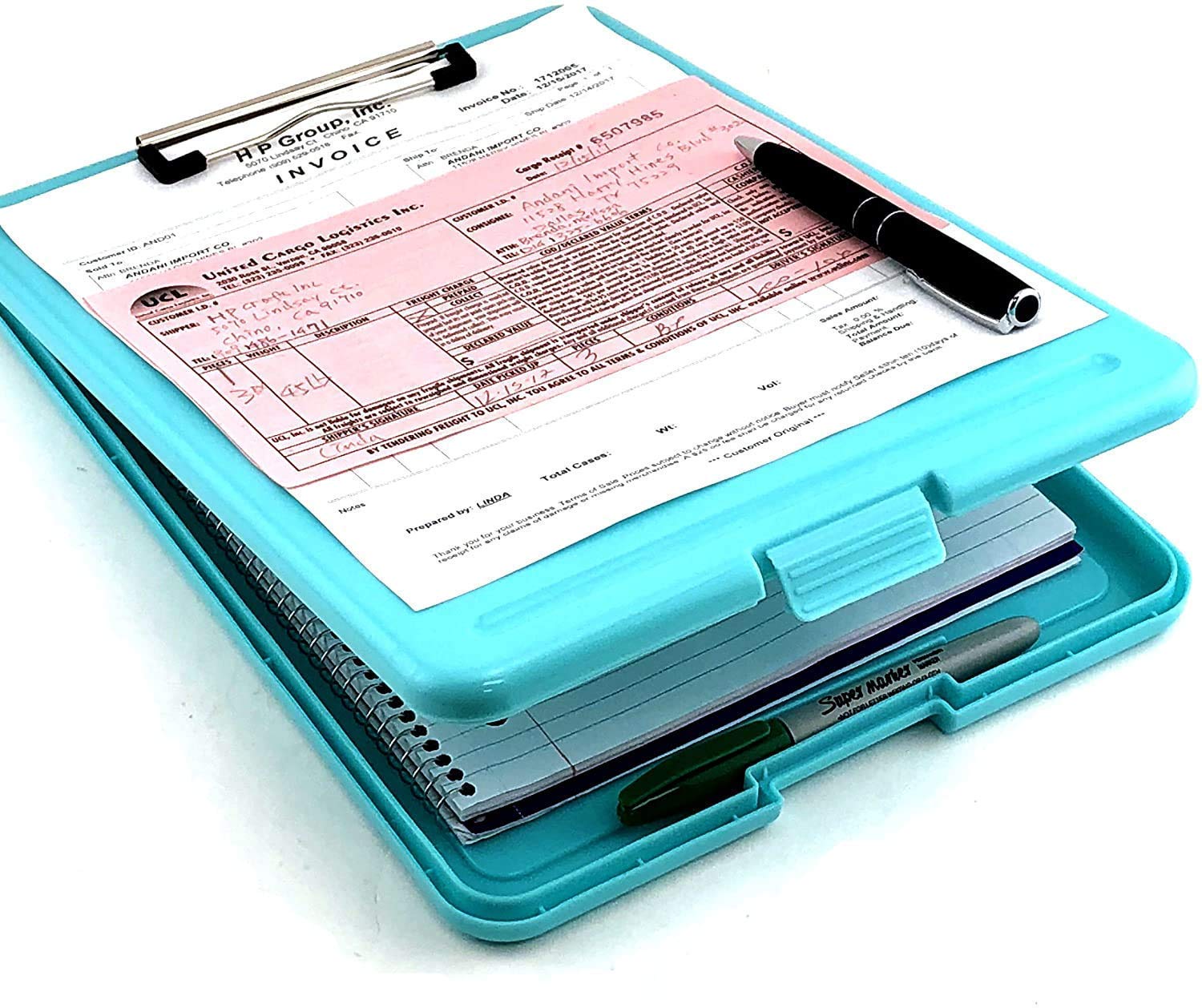 MeetzonePlastic Portable Clipboard Writing Pad Board with Pen Holder, A4 Size Paper Clipboard Storage Box, Exam Clipboard for Girls Boys Kids Student (1/Multicolour)