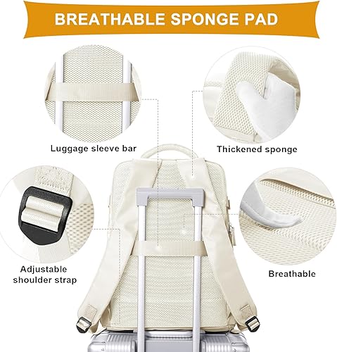 Miniatura 5 de coowoz Mochila de mano para mujeres y hombres, mochila de viaje aprobada por aerolíneas, mochila deportiva para laptop, A- Beige, Compacto