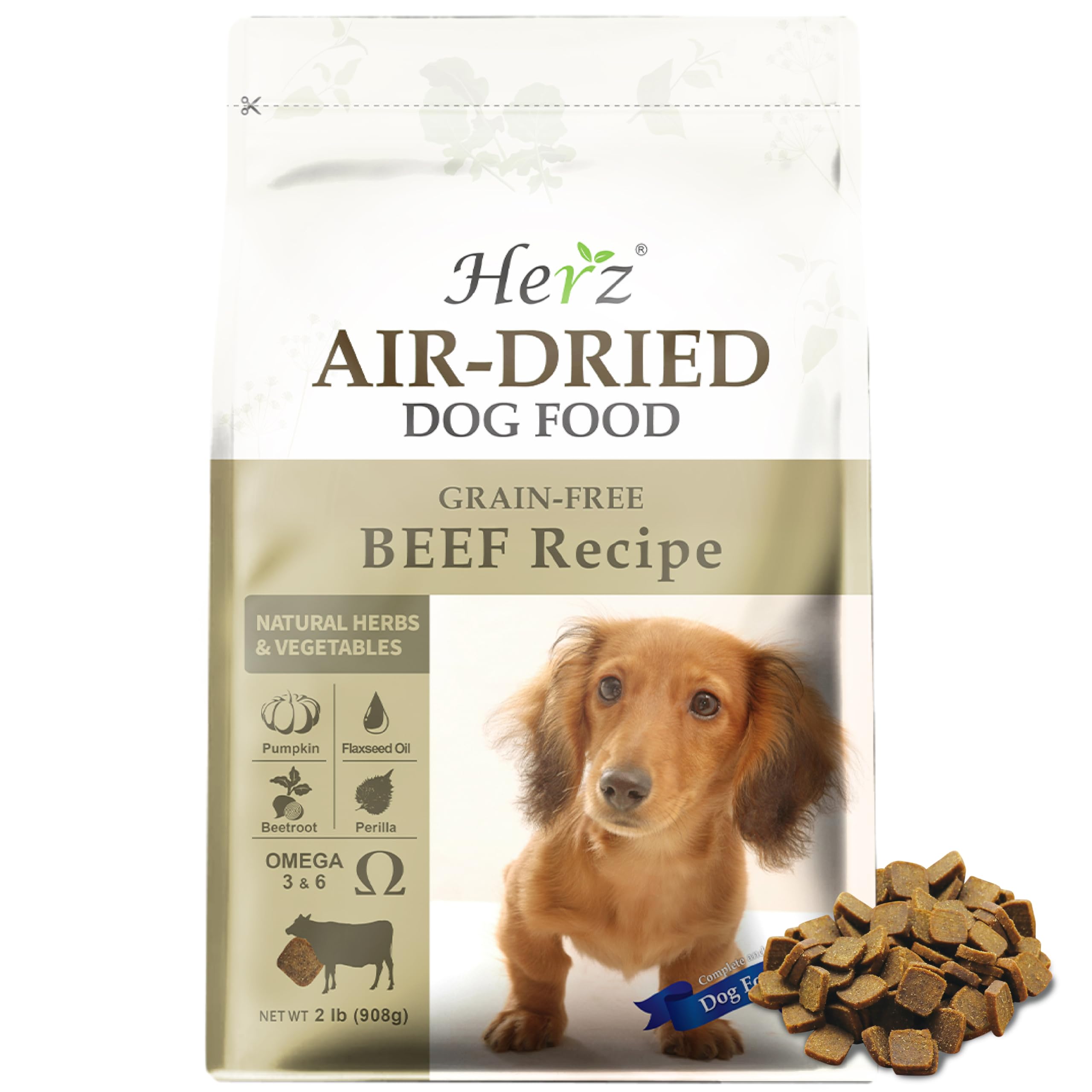 Herz Air-Dried Dog Food – New Zealand Grass-Fed Beef Recipe 2 lb, Single Pure-Meat, Grain Free, All Natural, High Protein, Limited Ingredients