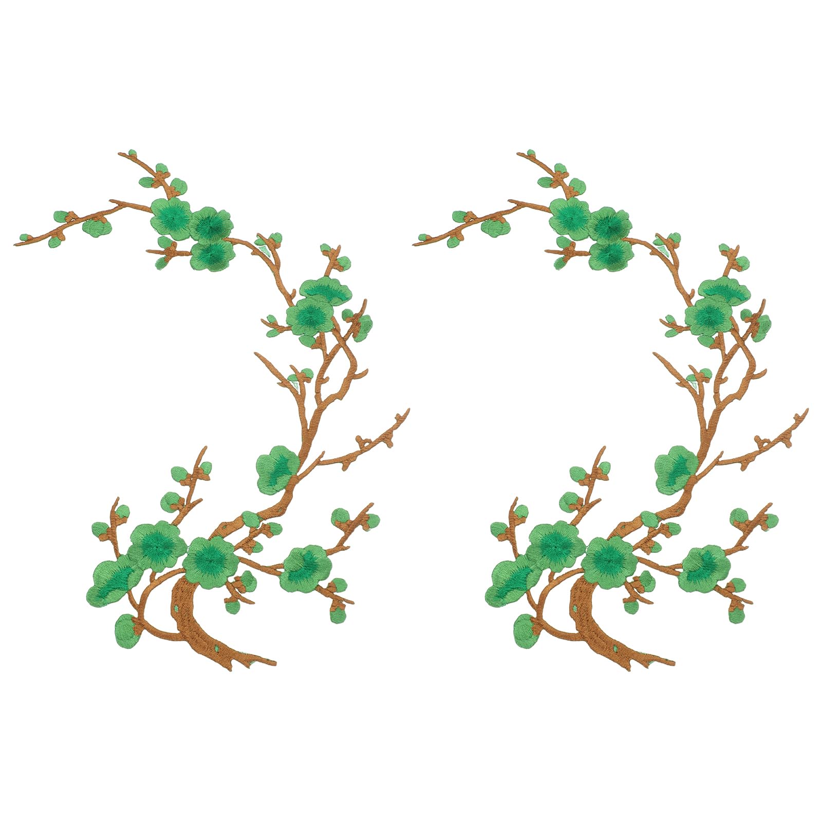 sourcing map 2 Pcs Plum Blossom Iron-on Patches, Flower Embroidery Appliques Sew on Patch Decoration Applique for Holes Jeans Dress Backpack Hats DIY Clothes, Green/Coffee