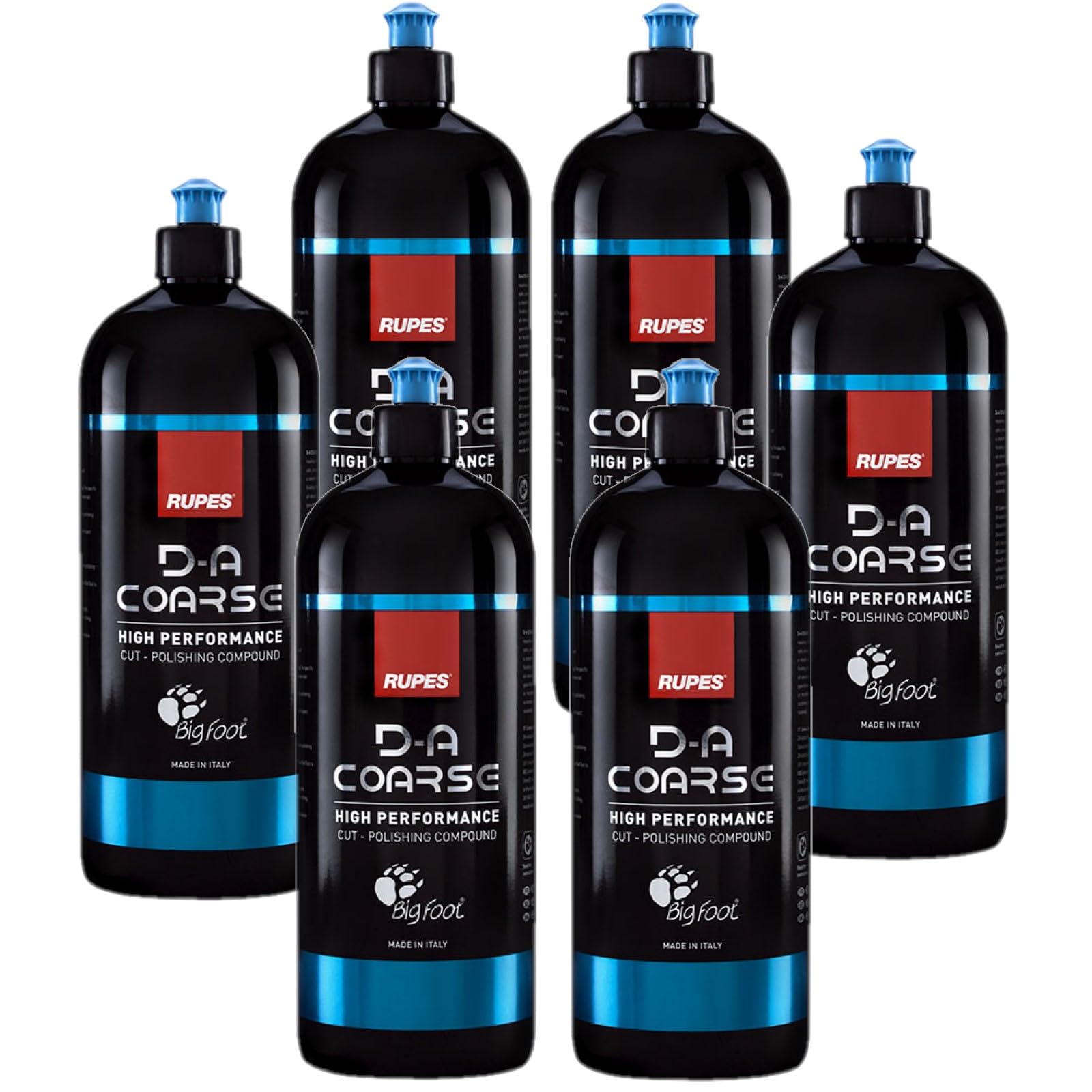 Rupes D-A-Coarse Series Six Count 1-Liter Bottles of Cut Polishing Compound - Excellent Clarity, Low Dusting & Easy Wipe Off, One Step Moderate-to-Severe Defect Removal