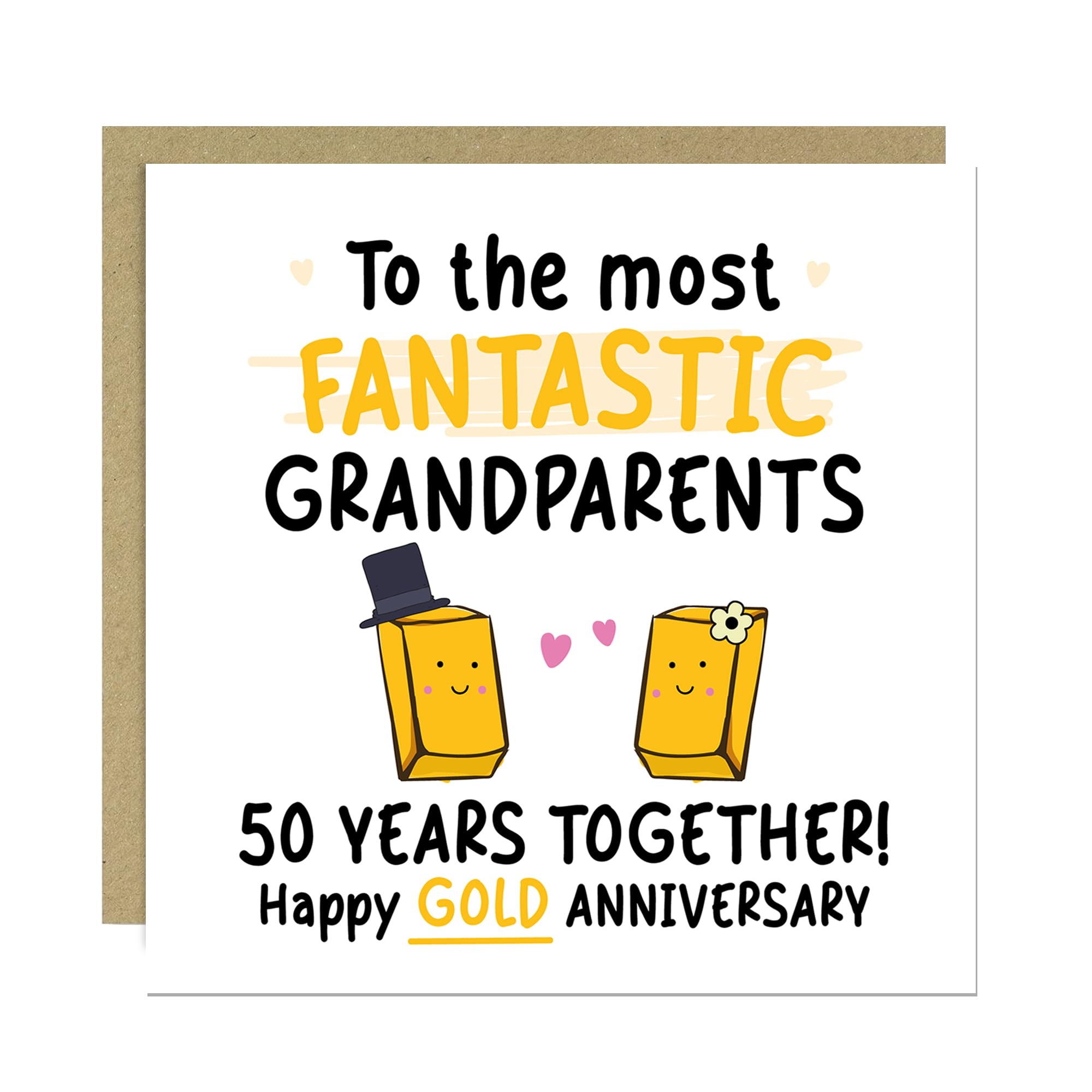 RED OCEAN Gold Anniversary Card for Grandparents 50 Years Together Happy 50th Wedding Anniversary Cards for Nanny Grandad Grandma Square Card With Envelope