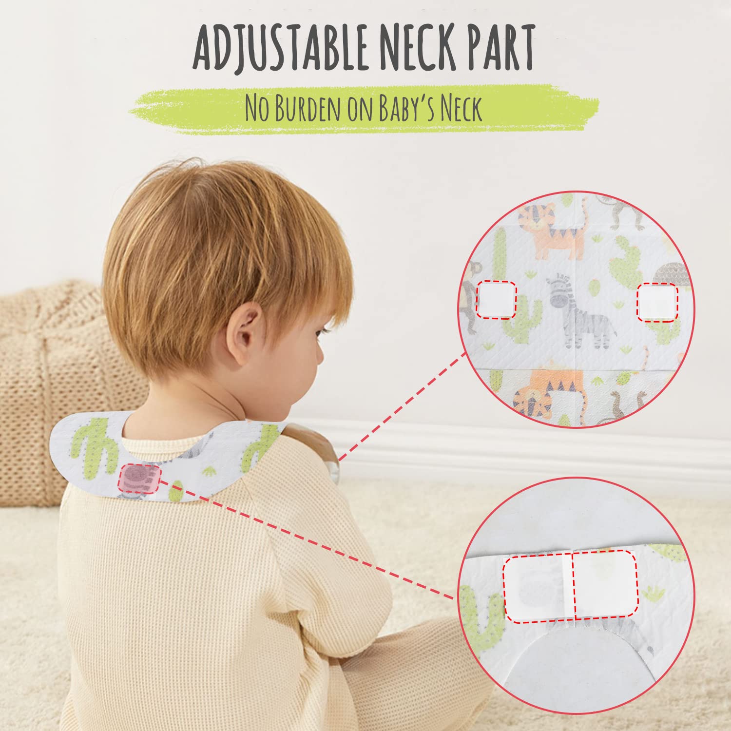 Yoassi 50PCS Bavoirs Jetables pour BéBé, Protection de Vêtements pour les Repas, le Voyage, Compatible pour Garçons et Filles de 0-3 ans avec 5 Modèles