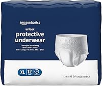 Amazon Basics Extra Large Unisex Protective Underwear - Overnight Absorbency, 12 Count Incontinence Briefs