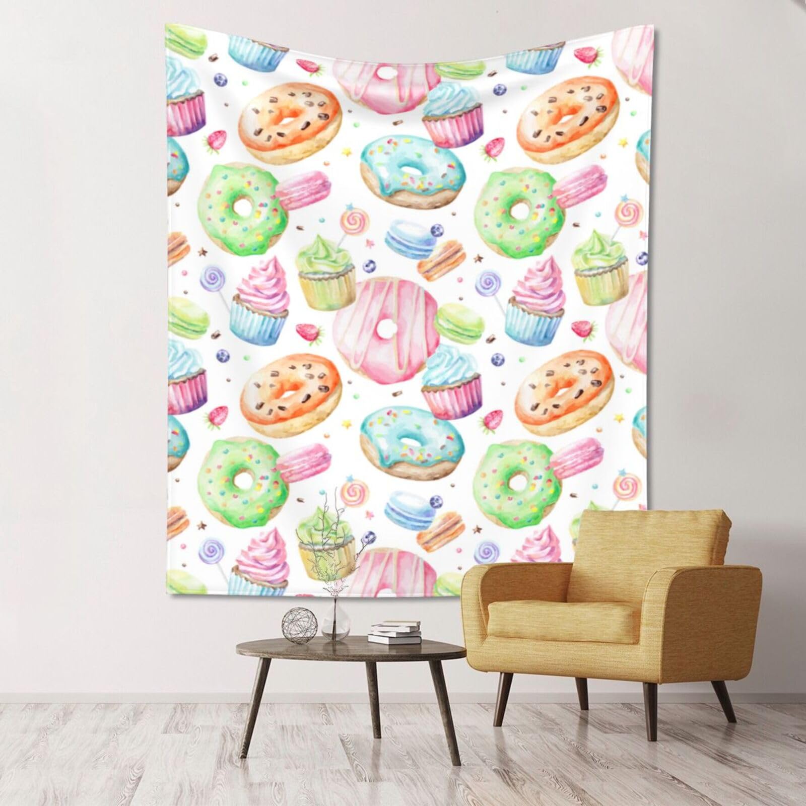 WKSGDSG Large Wall Hanging, Machine Washable Tapestry For Dorm Room, Cupcakes Donuts, Lightweight Polyester Wall Art For Bedroom Living Room, 152x130cm