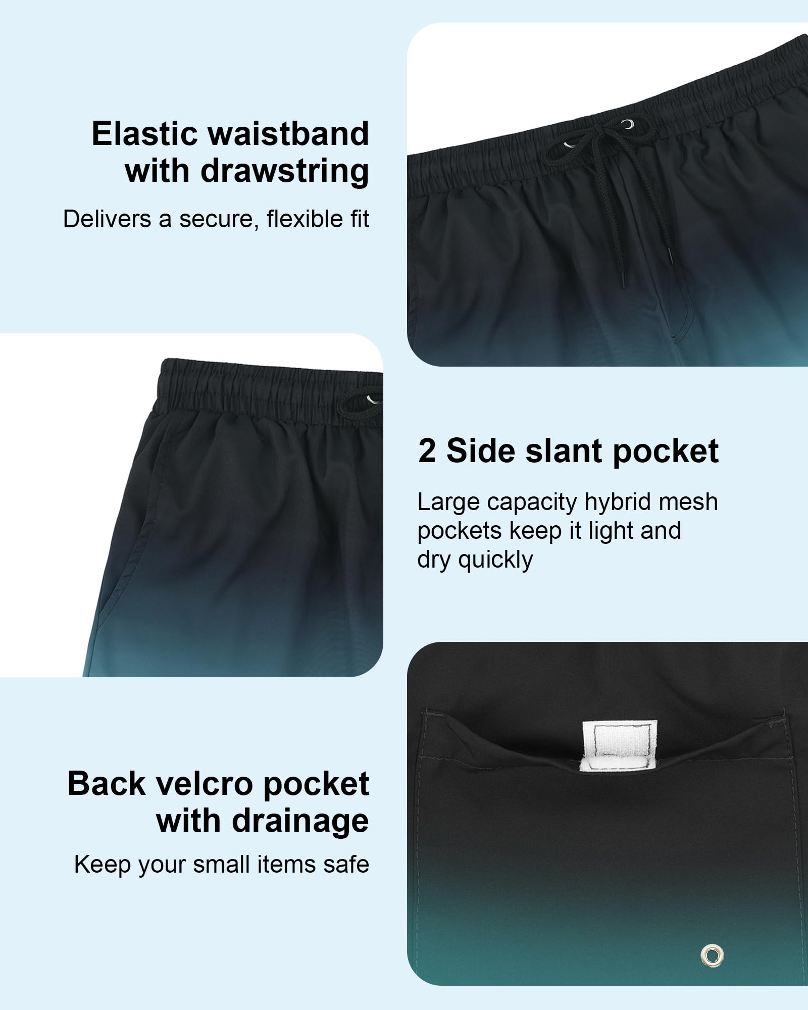 American Trends Męskie kąpielówki męskie kąpielówki męskie kąpielówki z wkładką kompresyjną, czarny niebieski gradient, L, Czarny niebieski gradient, L