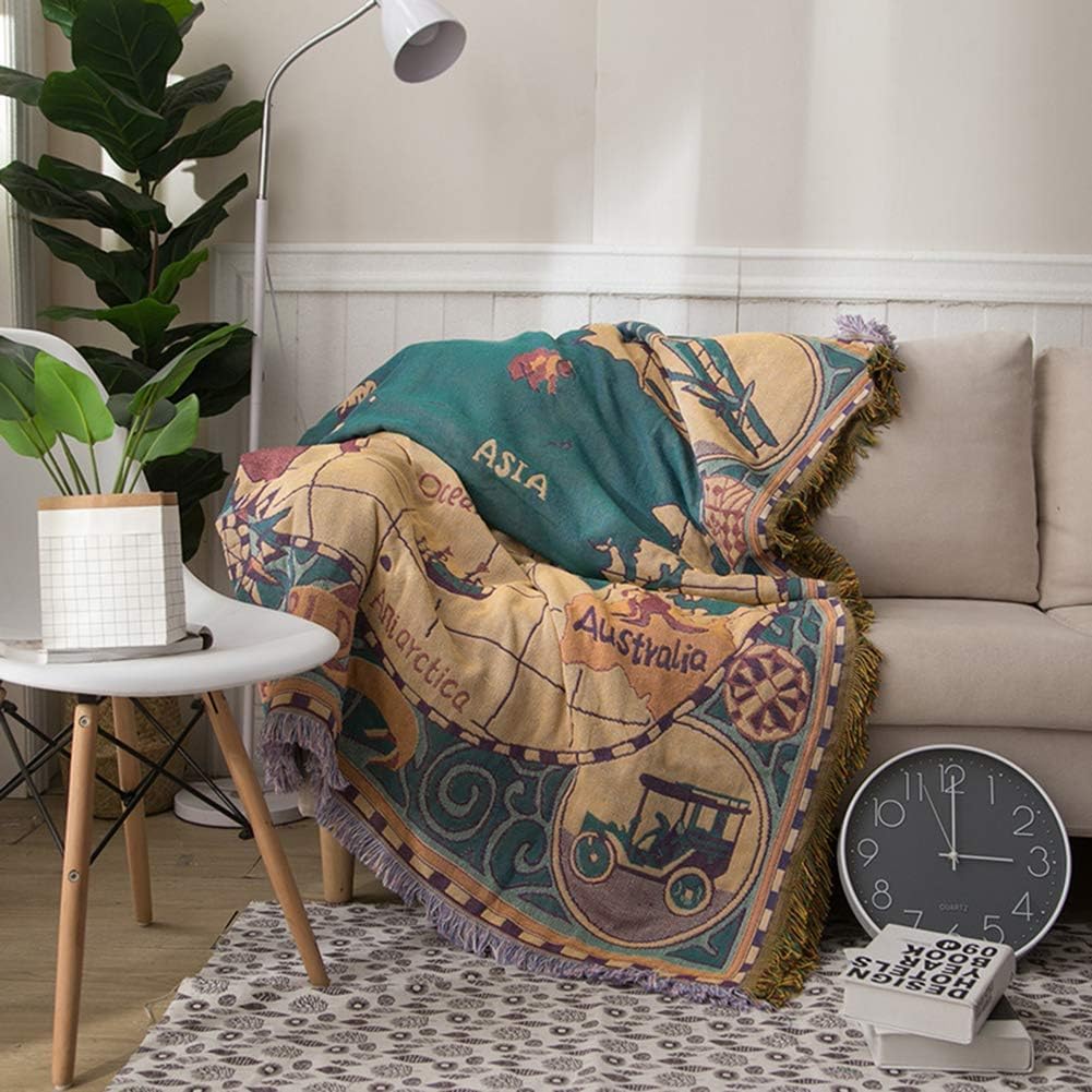 Narzuta Amado Ethic Style Z Frędzlami W Stylu Vintage, Z Mapą świata, Narzuta Na Sofę, Odwracalna, Na Krzesło, Kanapę, Fotel Lub łóżko., 180x230 cm