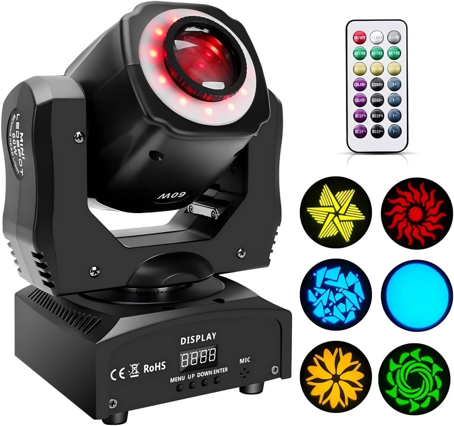 HSL Stage Lights Moving Head Lights Head Lights for Head 3-Beam Light 24 GOBO Stage Lighting Sound Activated DMX 512 for Disco, Club, Party, Stage Lighting fixtures