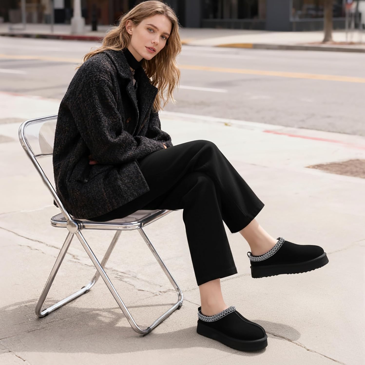 KIDMI Genuine Suede Platform Slippers for Women Fuzzy Winter Warm Shoes Indoor Outdoor - Image 3