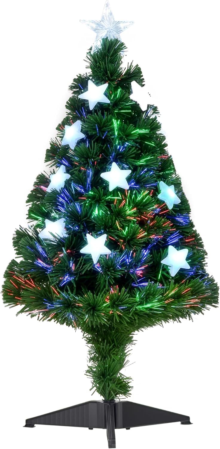 Sapin De Noël LED 60 Cm Avec Fibres Optiques – 90 Branches PVC, Changement De Couleur, Base Anti-dérapante, Démontable