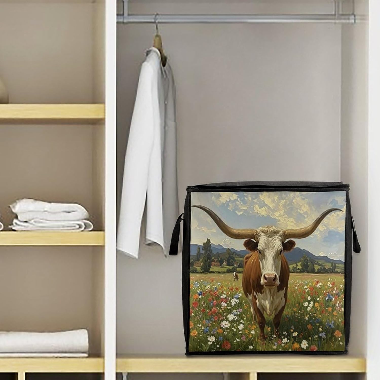 Longhorn Cow Comforter Storage Bag Moving Bag | Clothes Storage Bins-70L,Moving Bag With Dual Handles For Easy Carrying, Zipper Design Durability for Home,Bedroom,Closet
