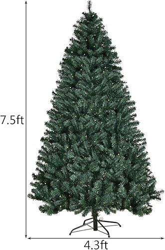Miniatura 10 de HAPPYGRILL Árbol de Navidad preiluminado de 7 pies con 500 luces LED, árbol de Navidad artificial con 1233 puntas de ramas de PVC, 35 piñas de pino,