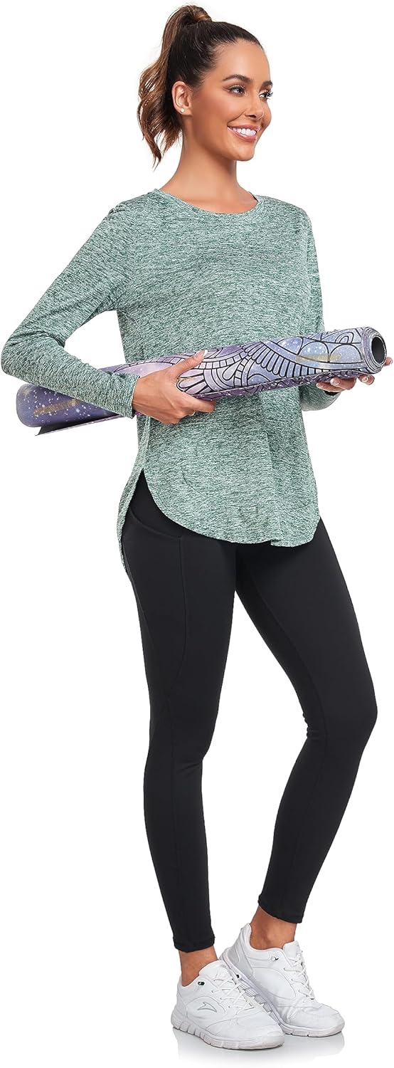 Absttith Women's Long Sleeve Workout Shirts Running Yoga Tops Athletic Sport Tee Side Split - Image 6