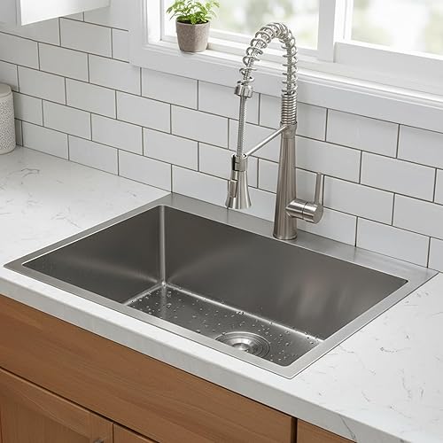 Miniatura 2 de Fregadero de cocina de 25 x 22 pulgadas, montaje superior de 25 pulgadas, níquel cepillado para lavandería, montaje superior, calibre 16, acero