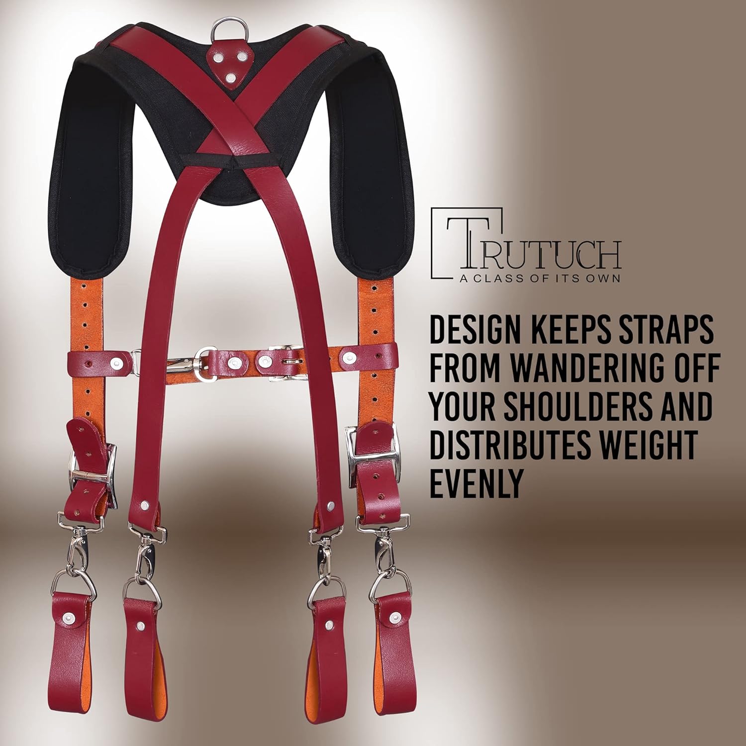 Leather Work Suspenders With Pockets | Fully-Adjustable Padded Leather Tool Belt Suspenders