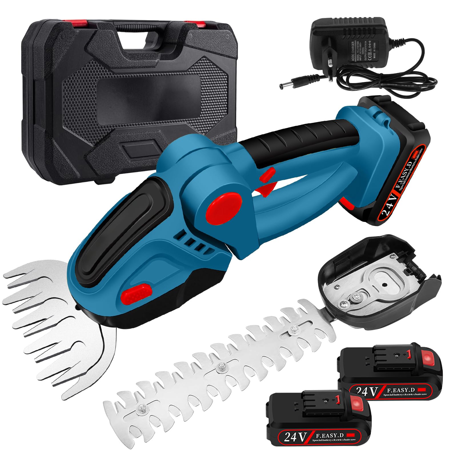 Sécateur Rocky&Chao Taille-haie et cisaille à Gazon sans Fil 24 V 2 en 1 avec 2 Batteries de 1500 mAh, Lames SK5 de 12 cm/23 cm