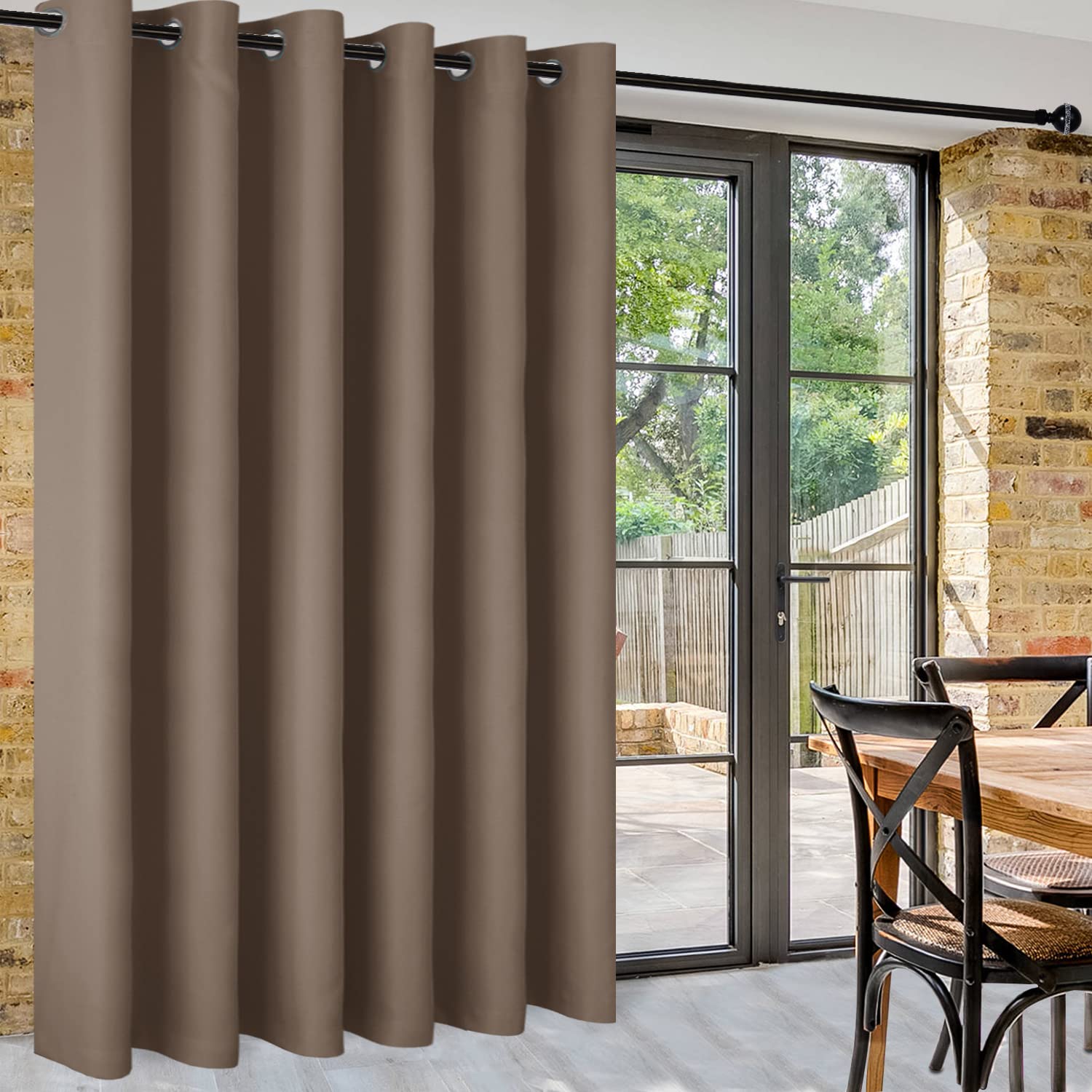 DWCN Total Privacy Room Divider Blackout Curtain - Thermal Curtains for Patio Door, Living Room, Bedroom Partition and Shared Office Space, 1 Grommet Curtain Panel, 8.3ft Wide x 7ft Tall, Khaki — image 1